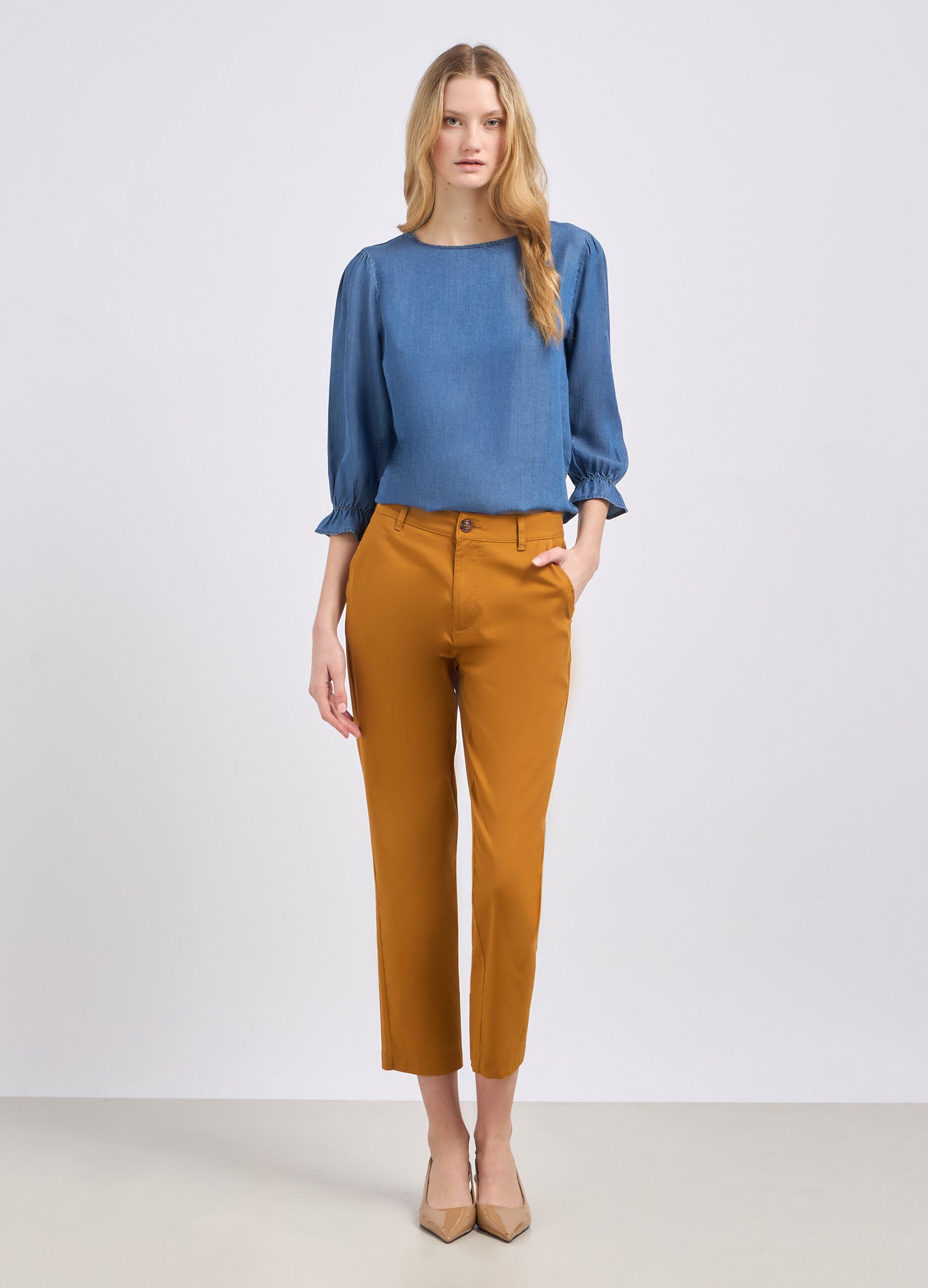 Pantaloni in twill a sigaretta donna_0