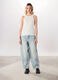 Pantaloni wide leg in denim di puro cotone donna_0
