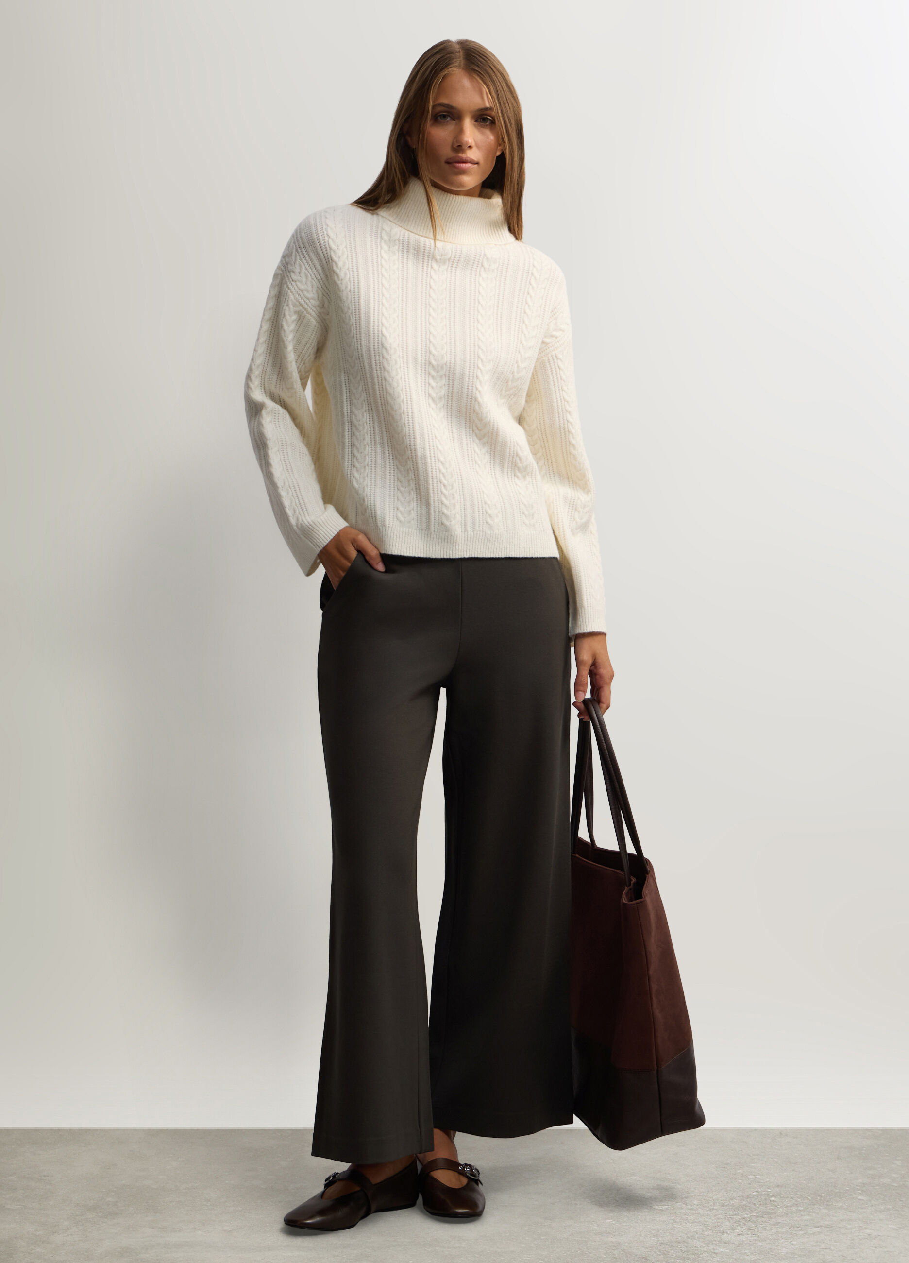 Pantaloni Wide Leg in Punto Milano stretch donna_0