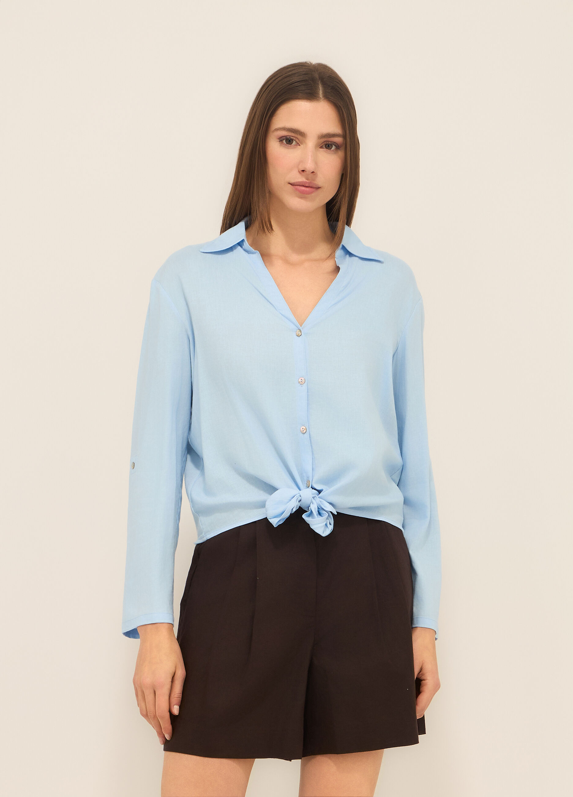 Camicia in chambray misto lino donna_0