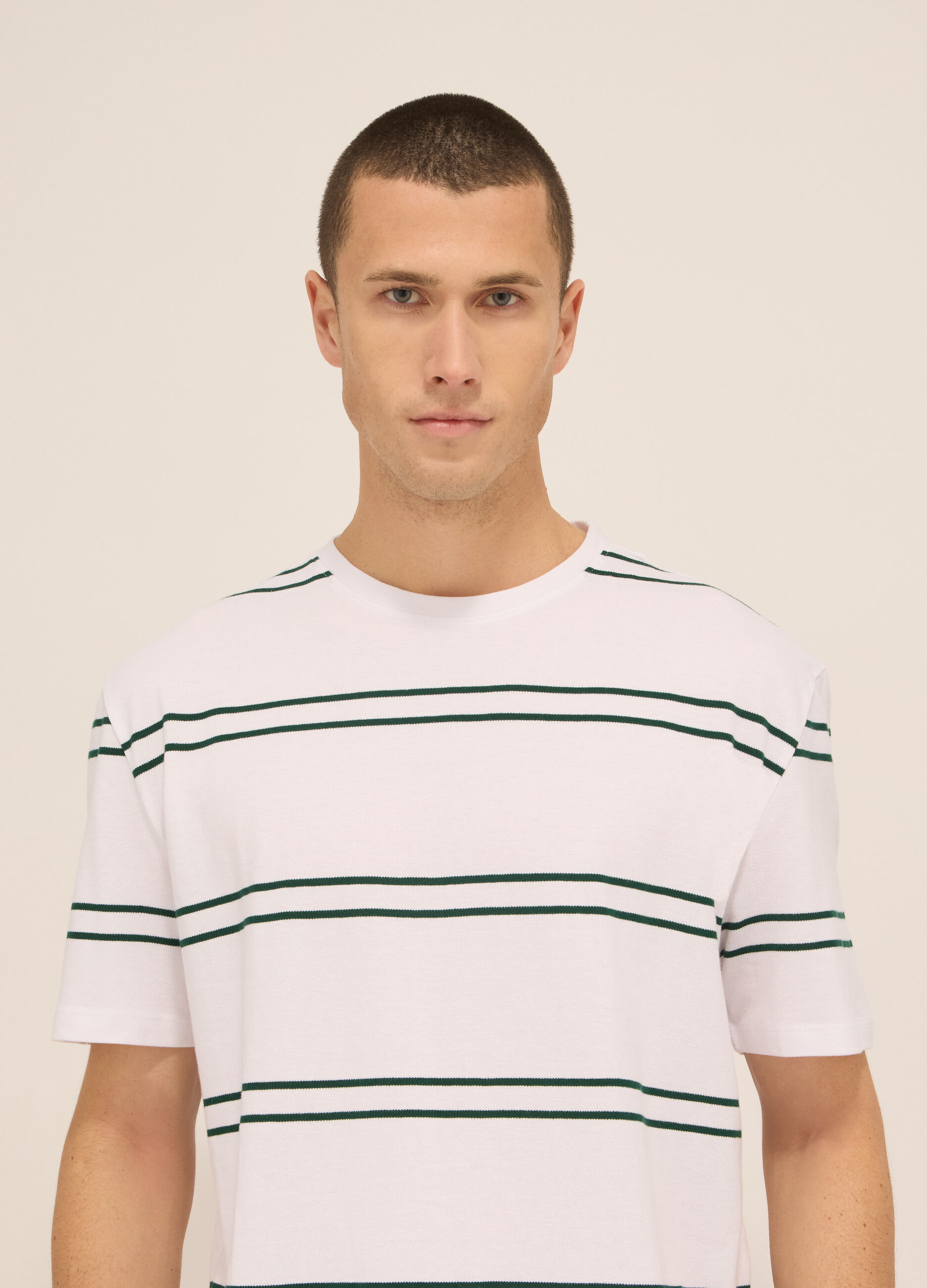 T-shirt in piquet di cotone a righe uomo_2