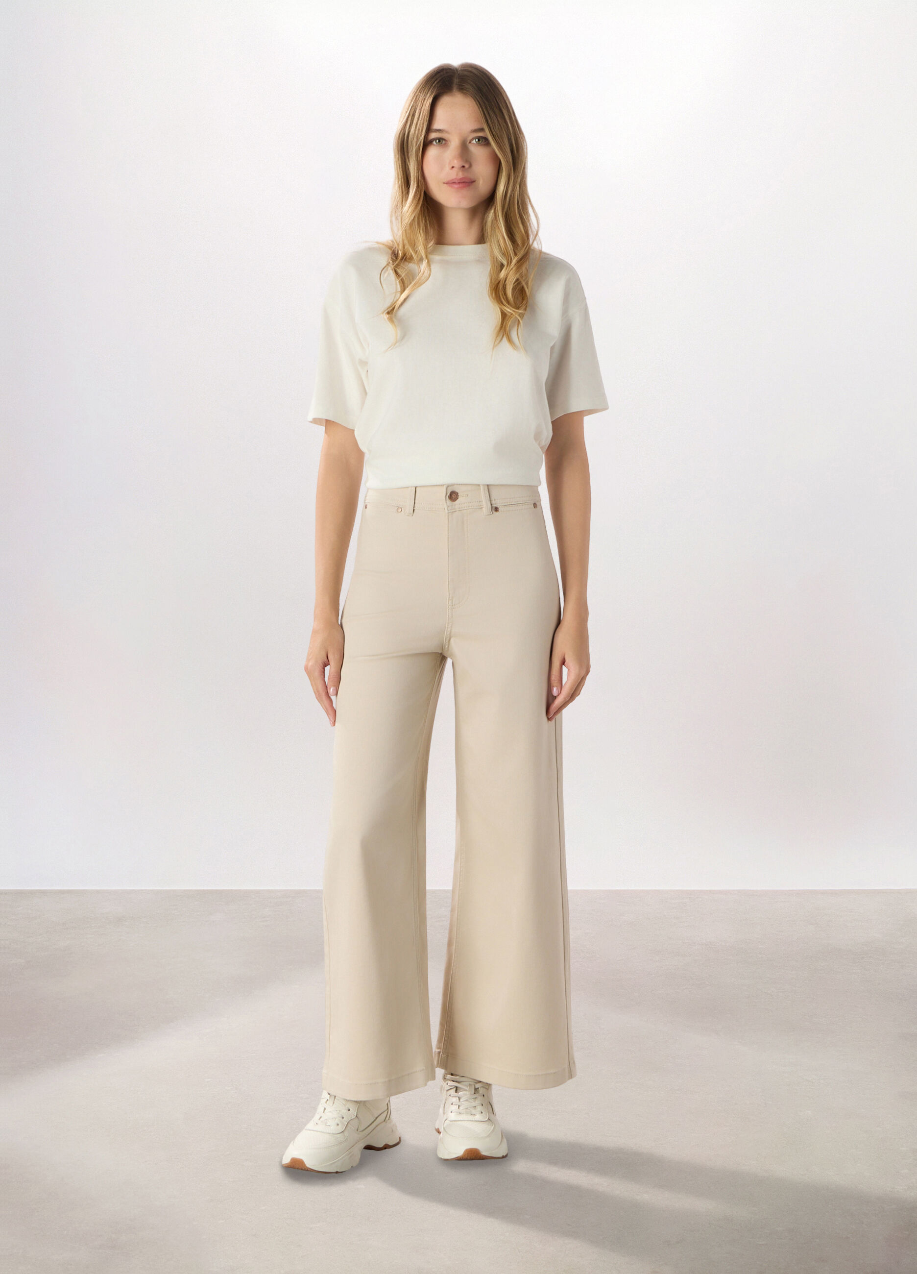 Pantaloni wide leg in denim misto cotone donna_0