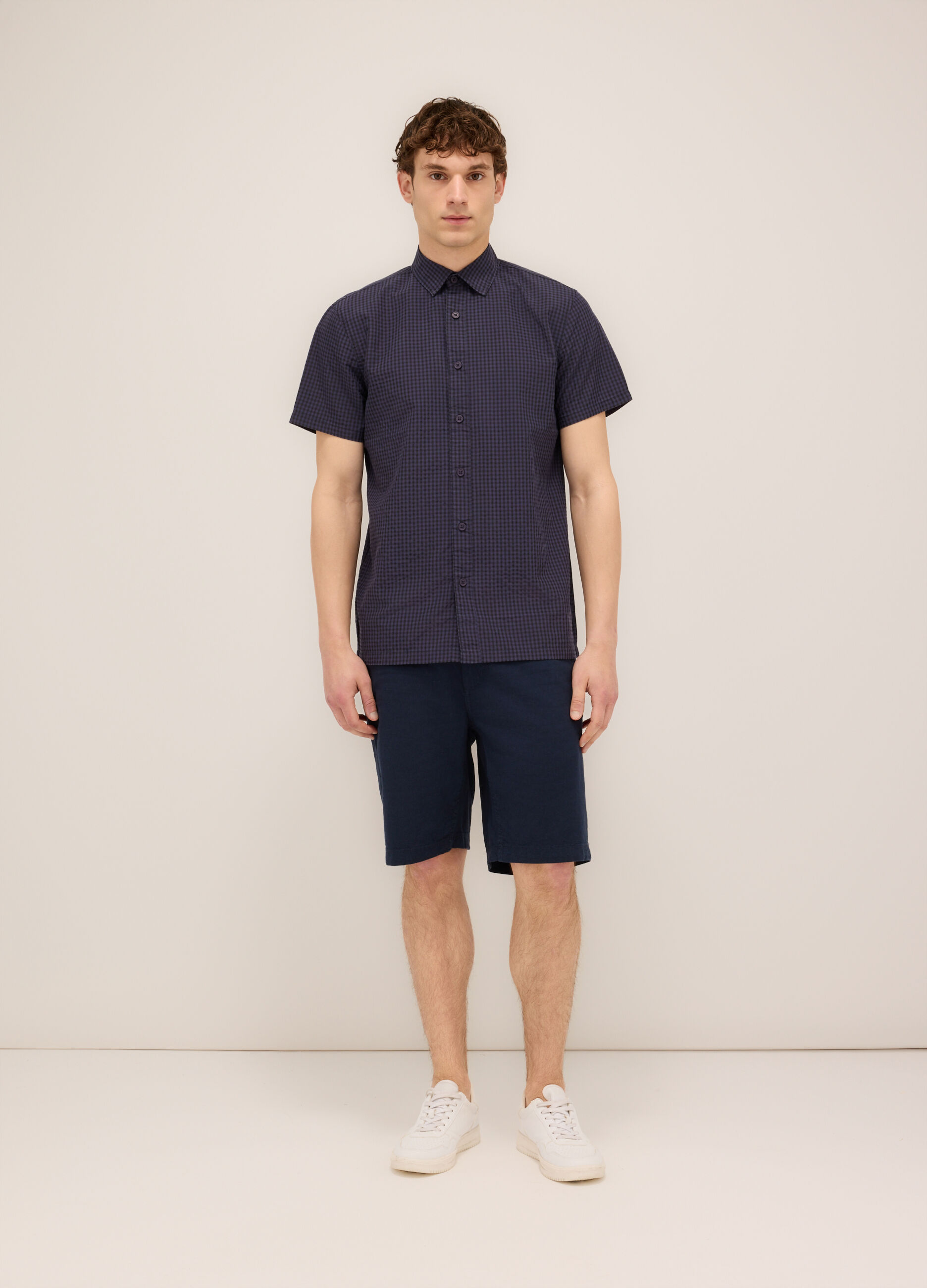 Bermuda in cotone e lino stretch uomo_0