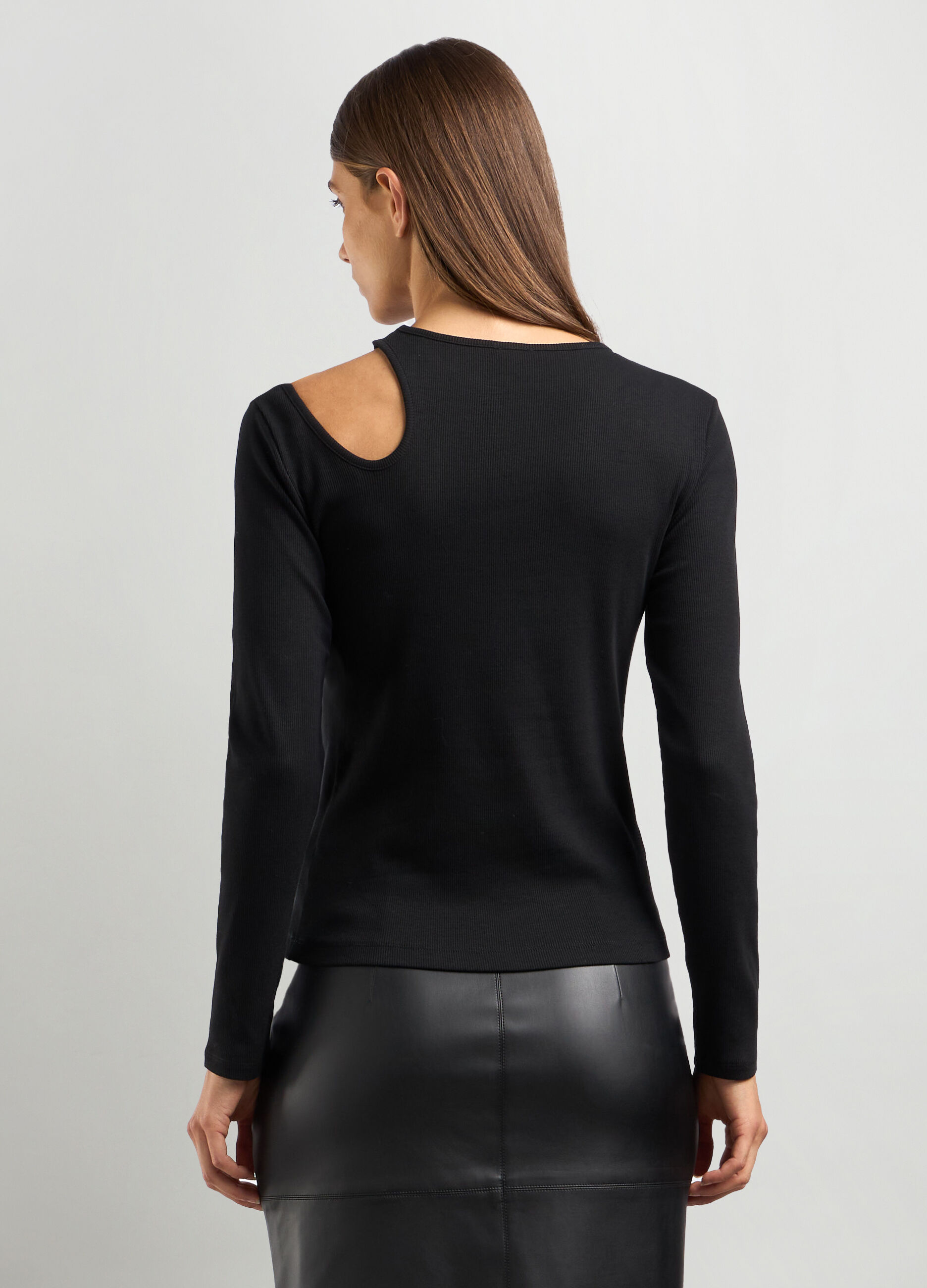 T-shirt in costina di cotone stretch donna_1