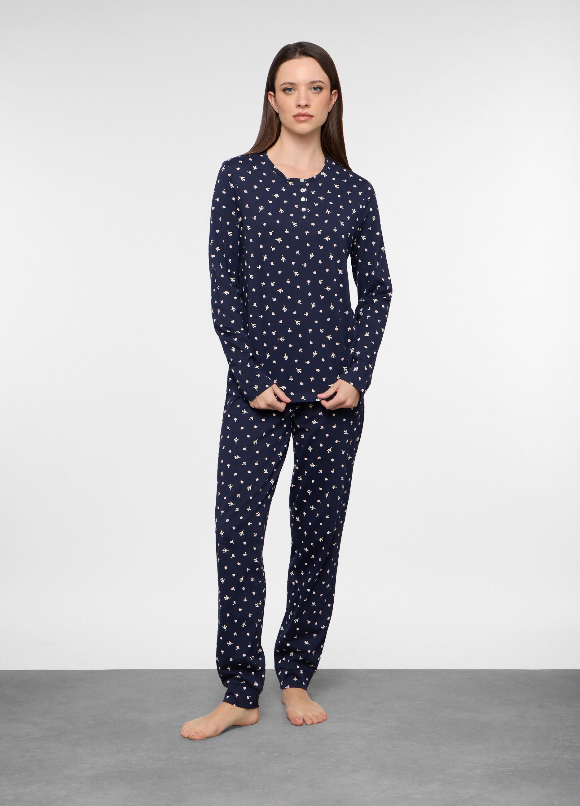 Set pigiama lungo in jersey di puro cotone donna_0