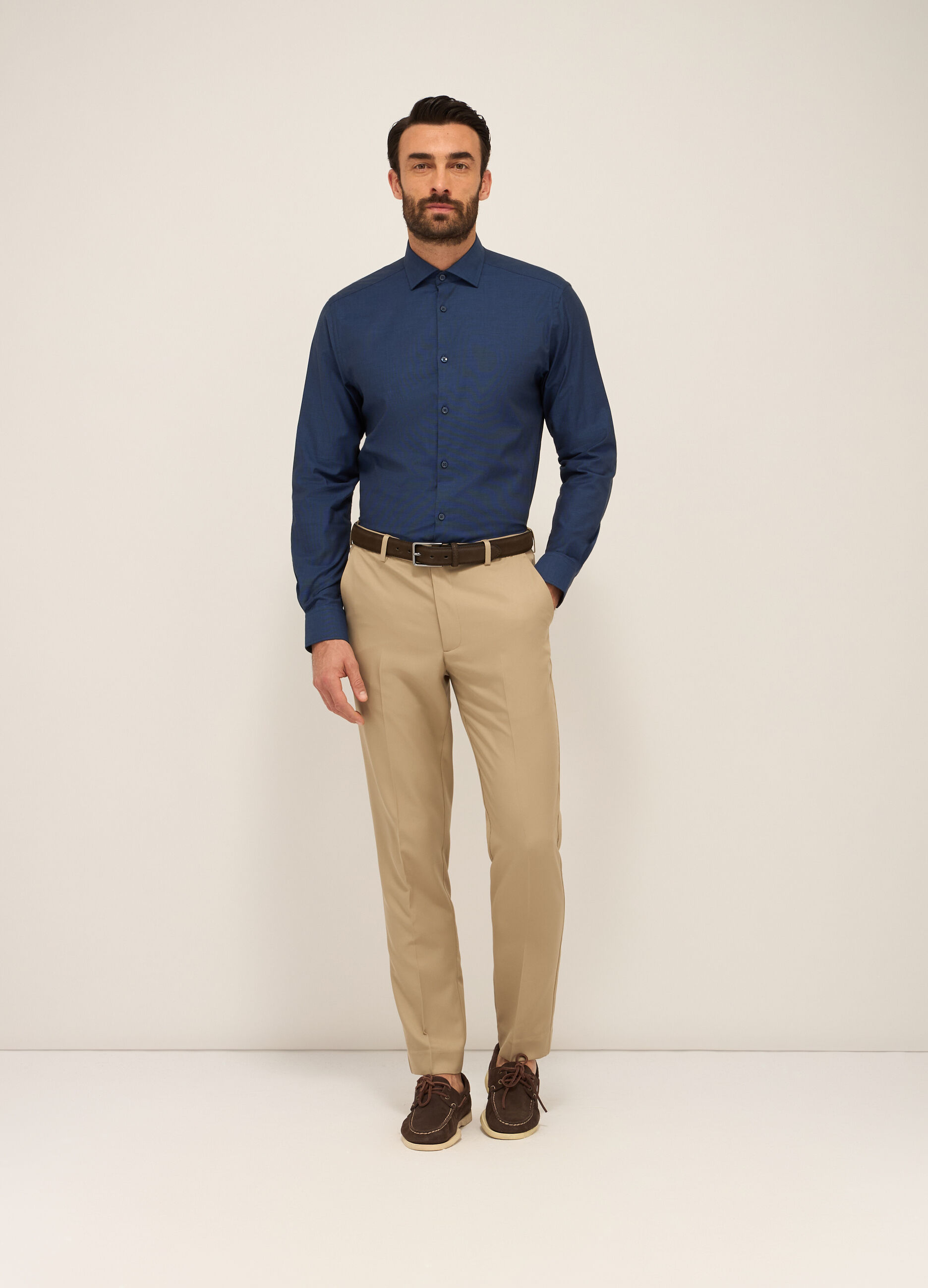 Camicia regular fit in cotone stretch texturizzato uomo_0