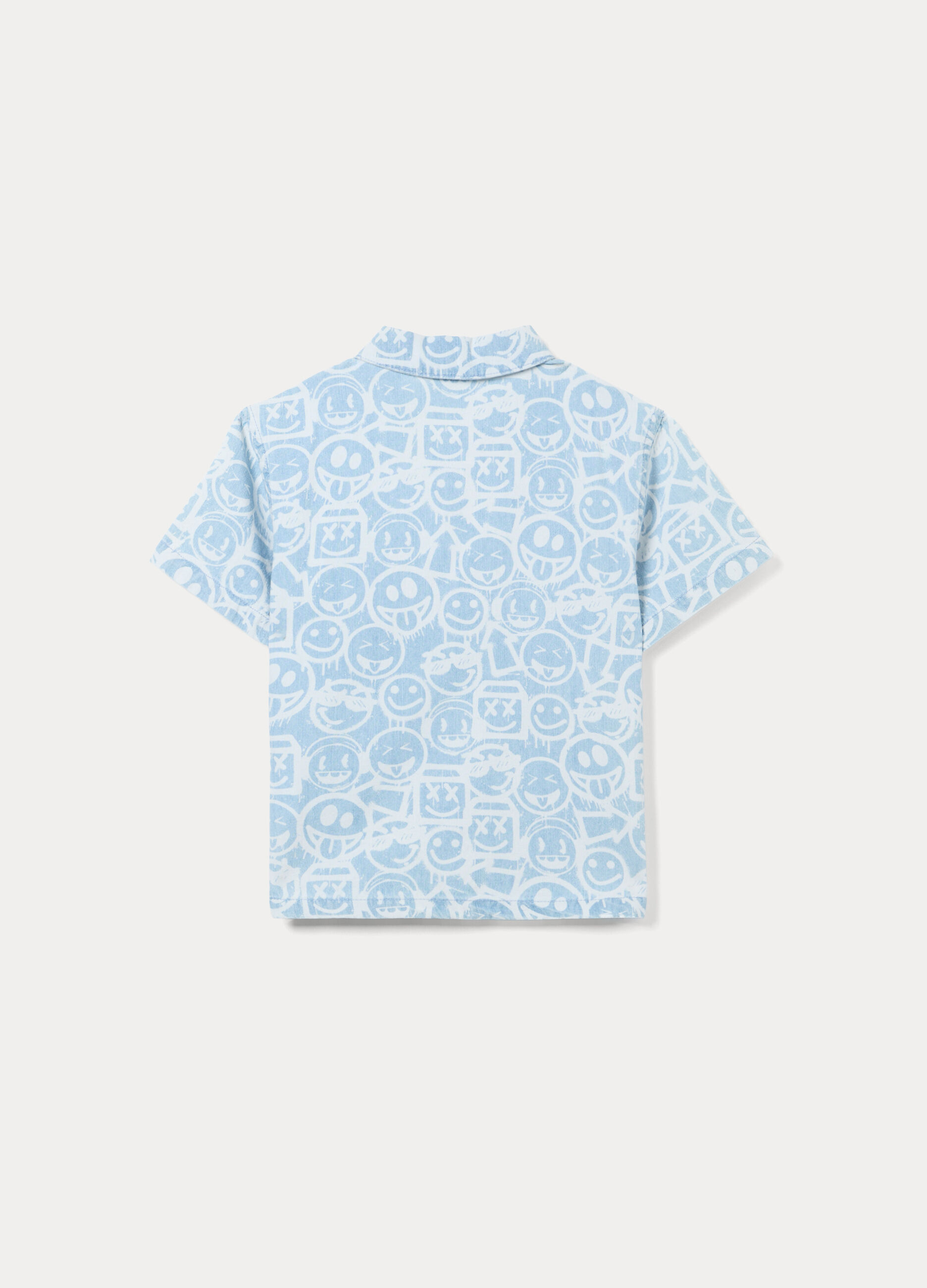 Camicia fit regular con colletto alla francese in denim di puro cotone bambino_2
