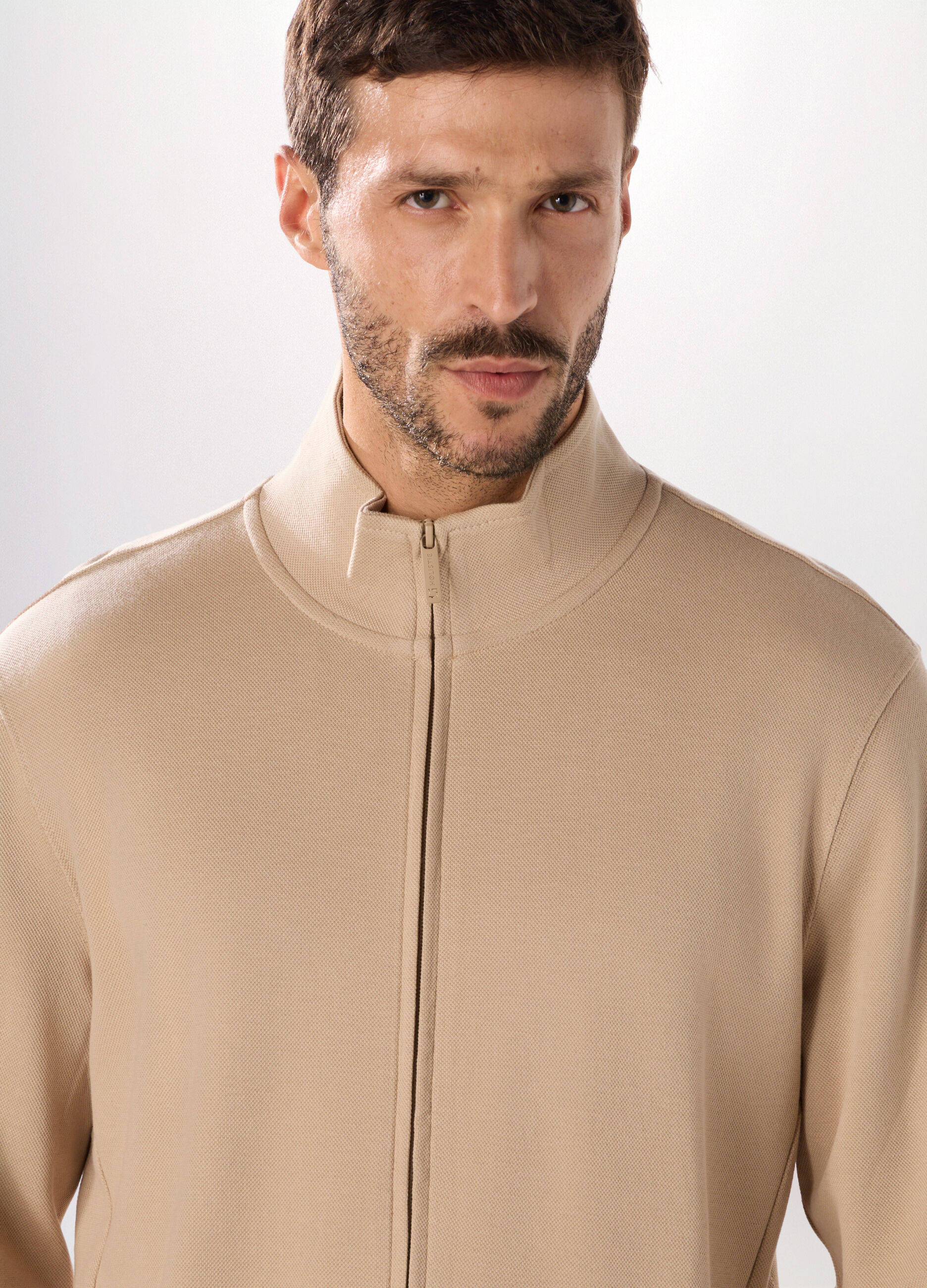 Felpa con zip in puro cotone uomo_2