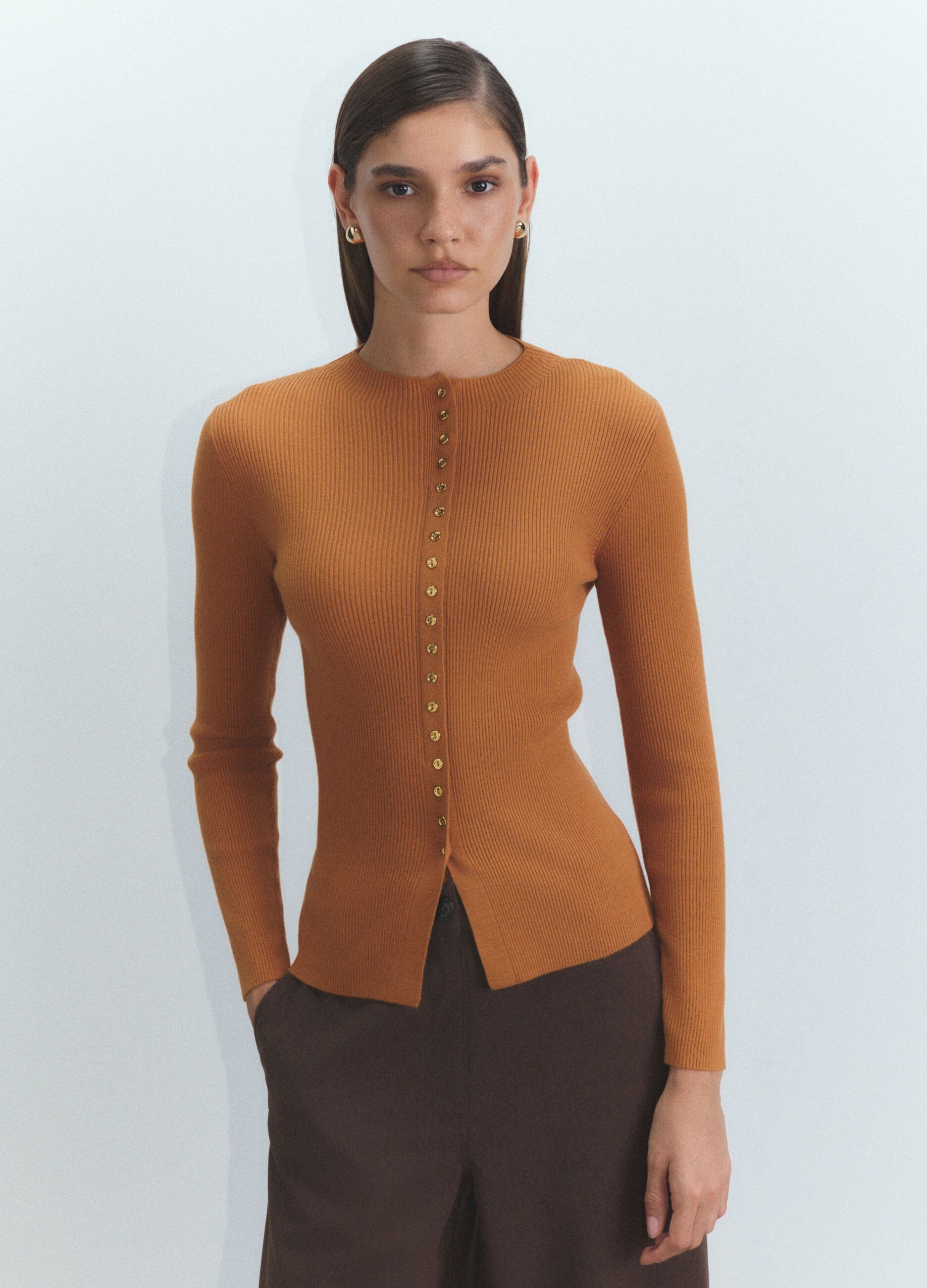Cardigan girocollo Fitted in costina donna_1
