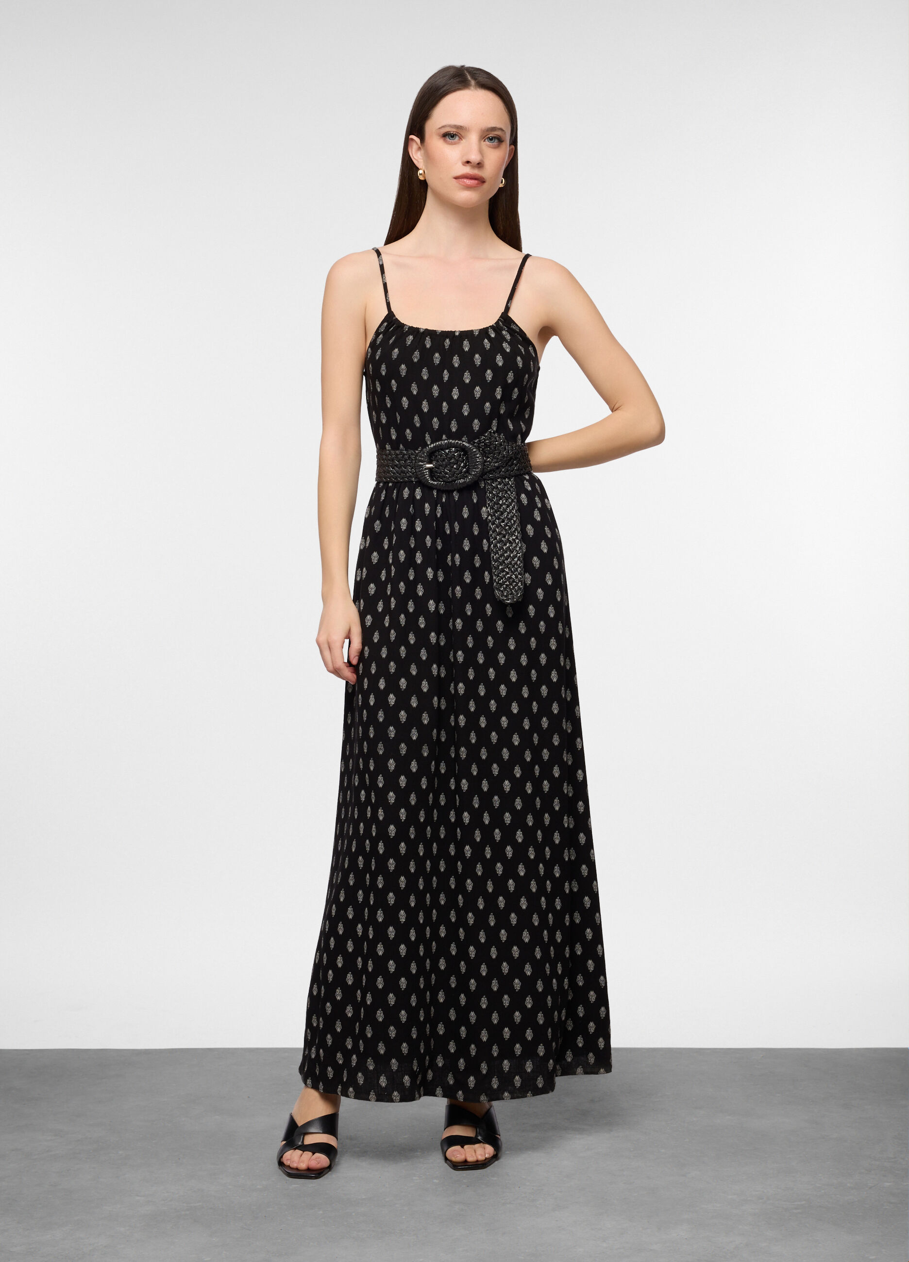Vestito lungo fitted in misto lino donna_0