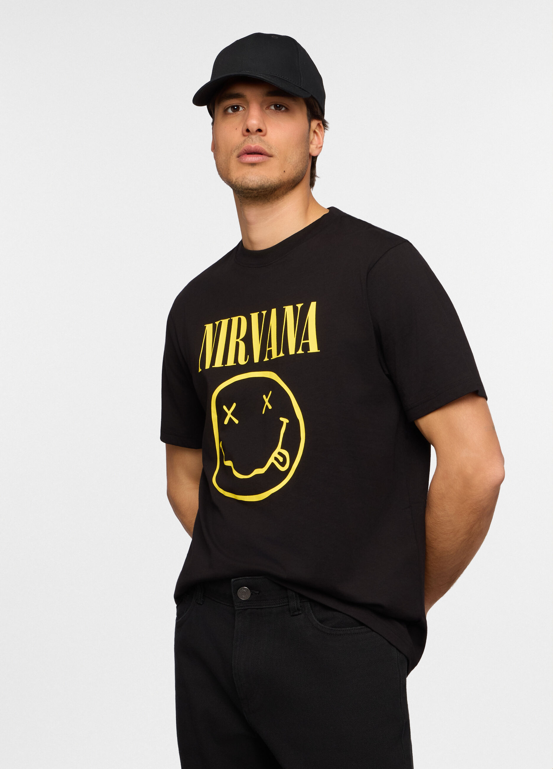 T-shirt girocollo in cotone con stampa Nirvana uomo_0