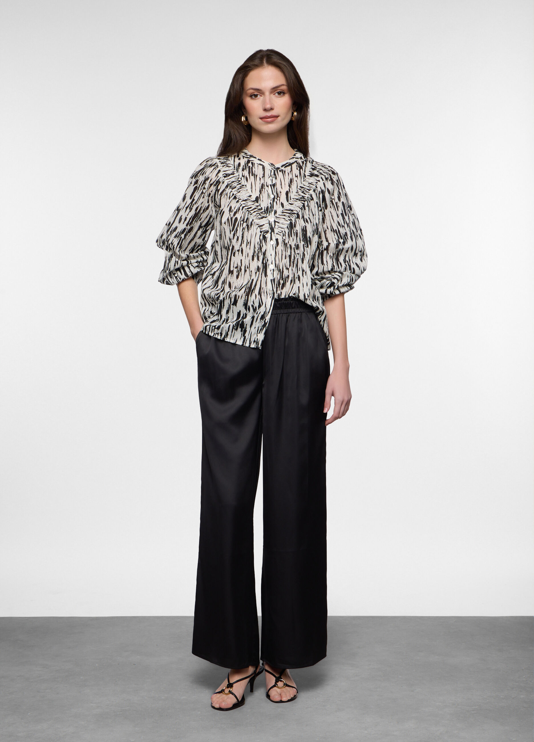 Pantaloni wide leg in satin donna_0