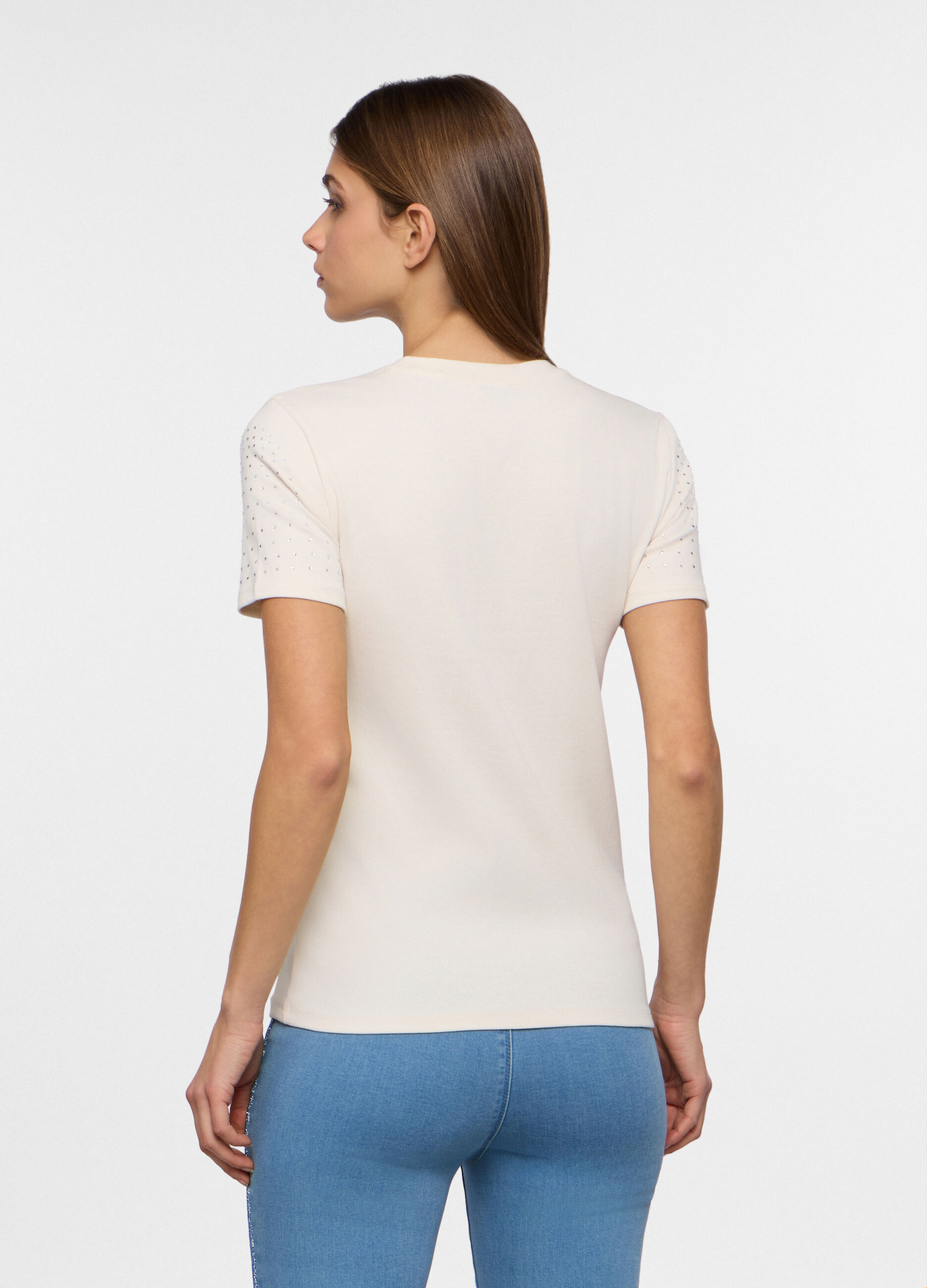 T-shirt in costina di cotone stretch donna_1