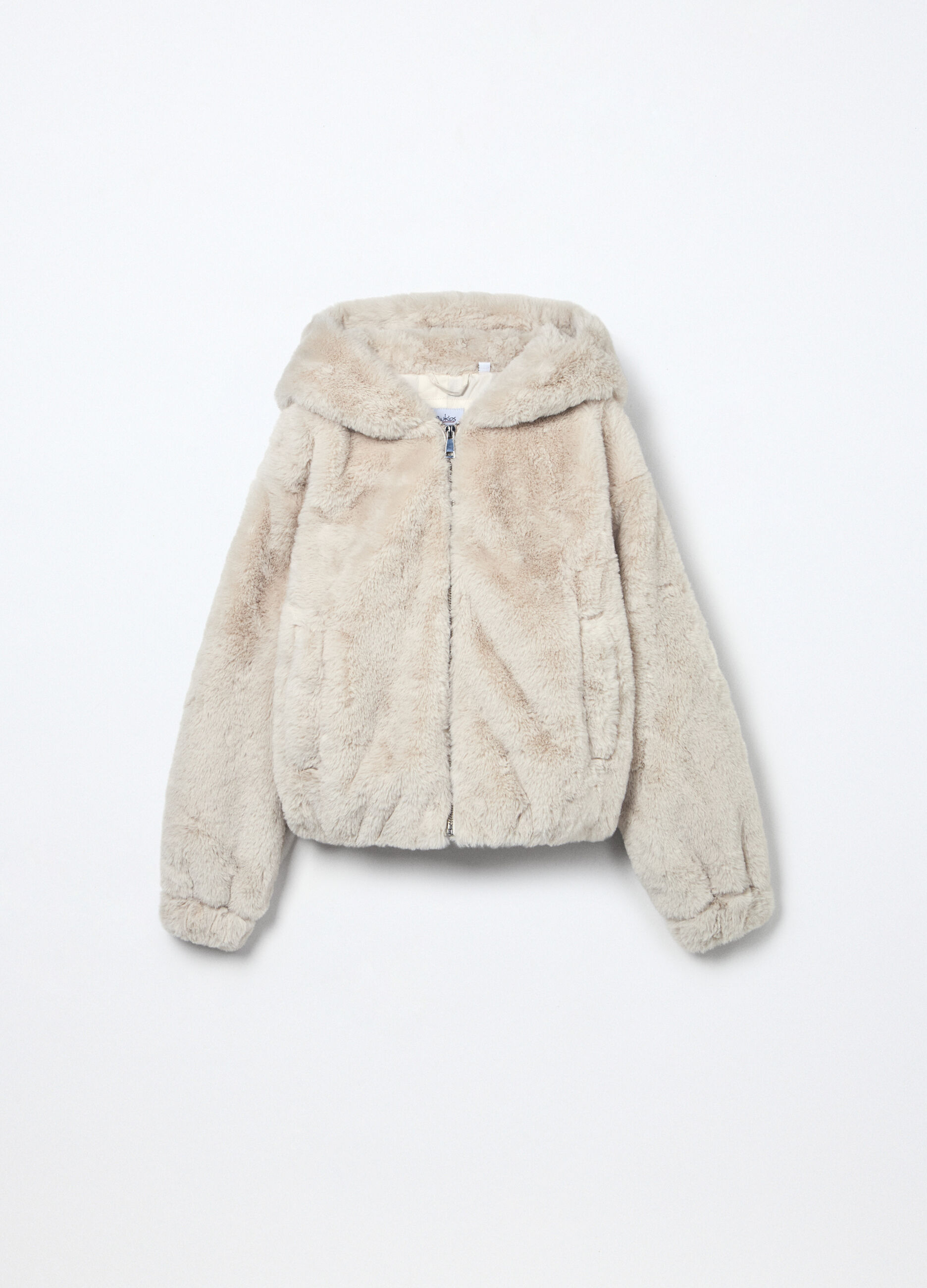 Giacca in eco fur con cappuccio ragazza_0