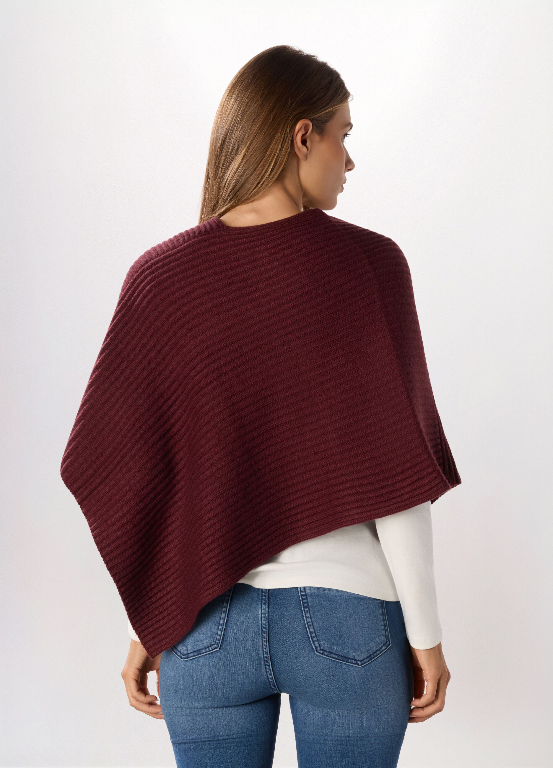 Poncho tricot con lavorazione jacquard donna_1