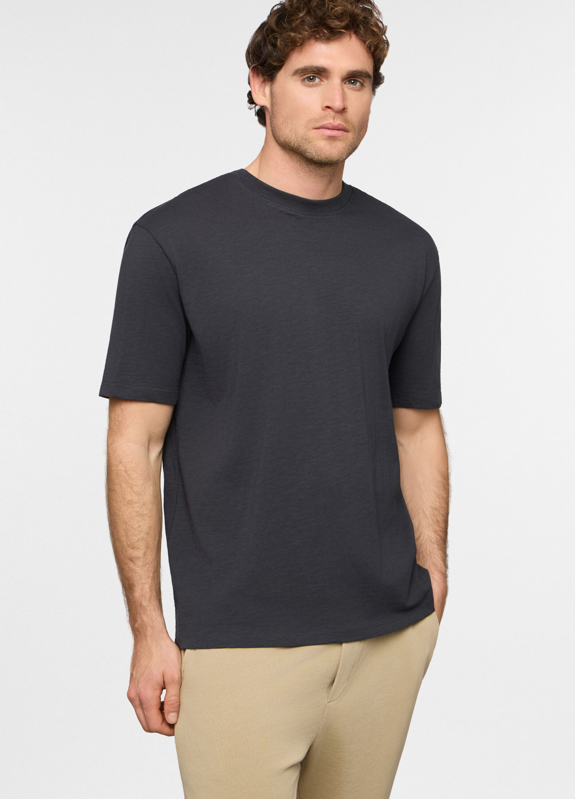T-shirt girocollo in cotone fiammato uomo_0