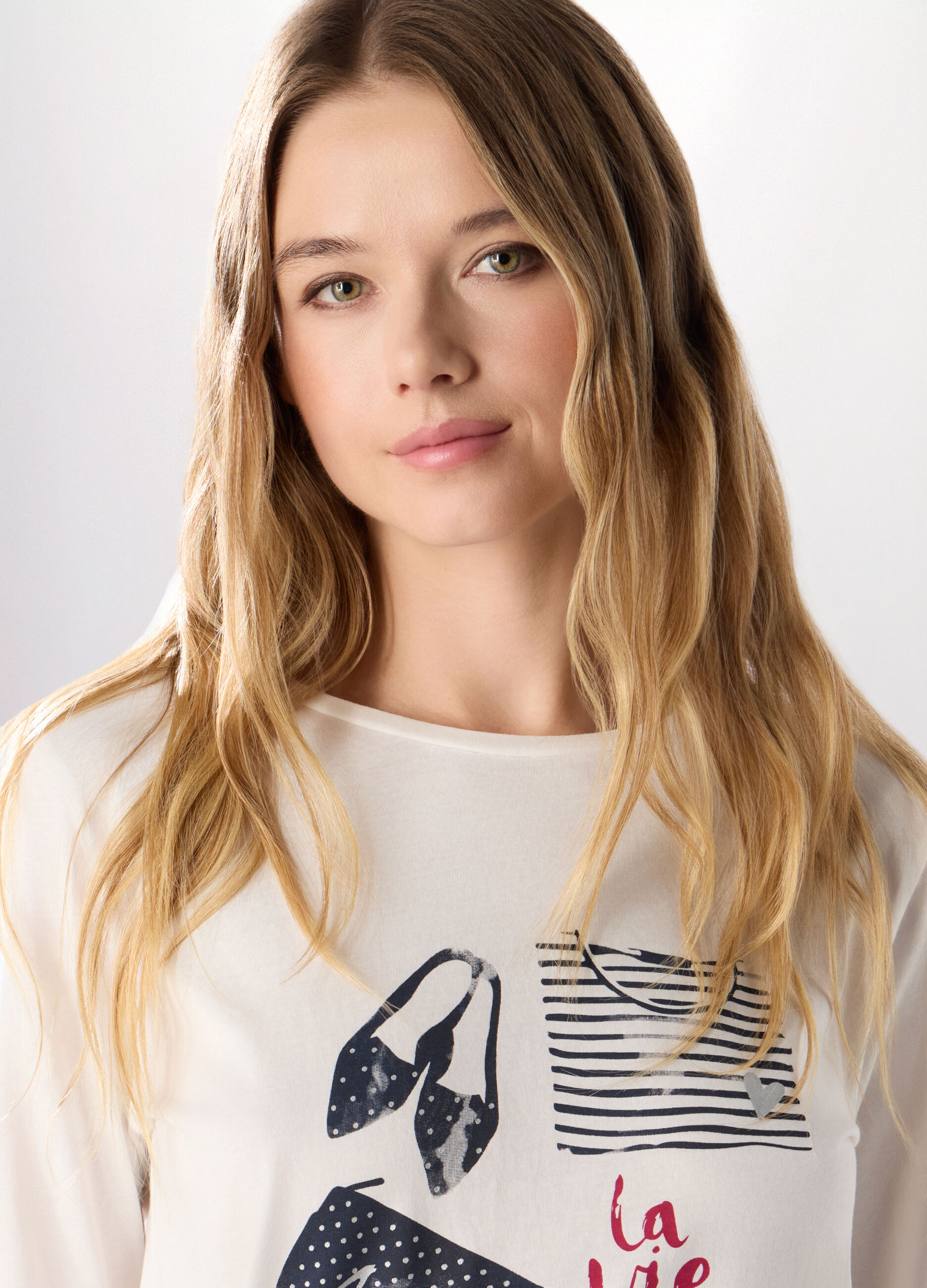 T-shirt in puro cotone con maniche a 3/4 donna_2
