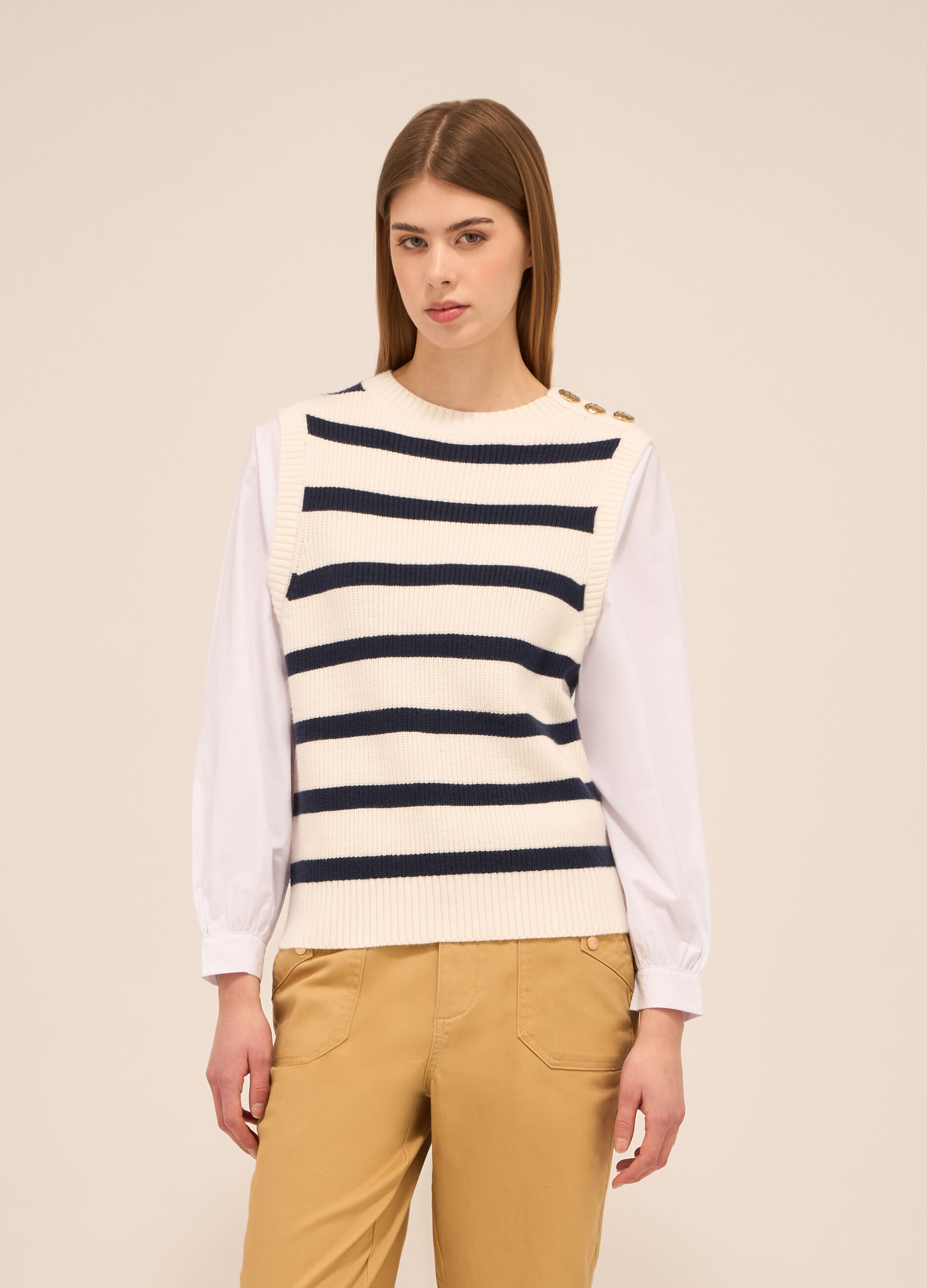 Tricot smanicato in misto viscosa donna_0
