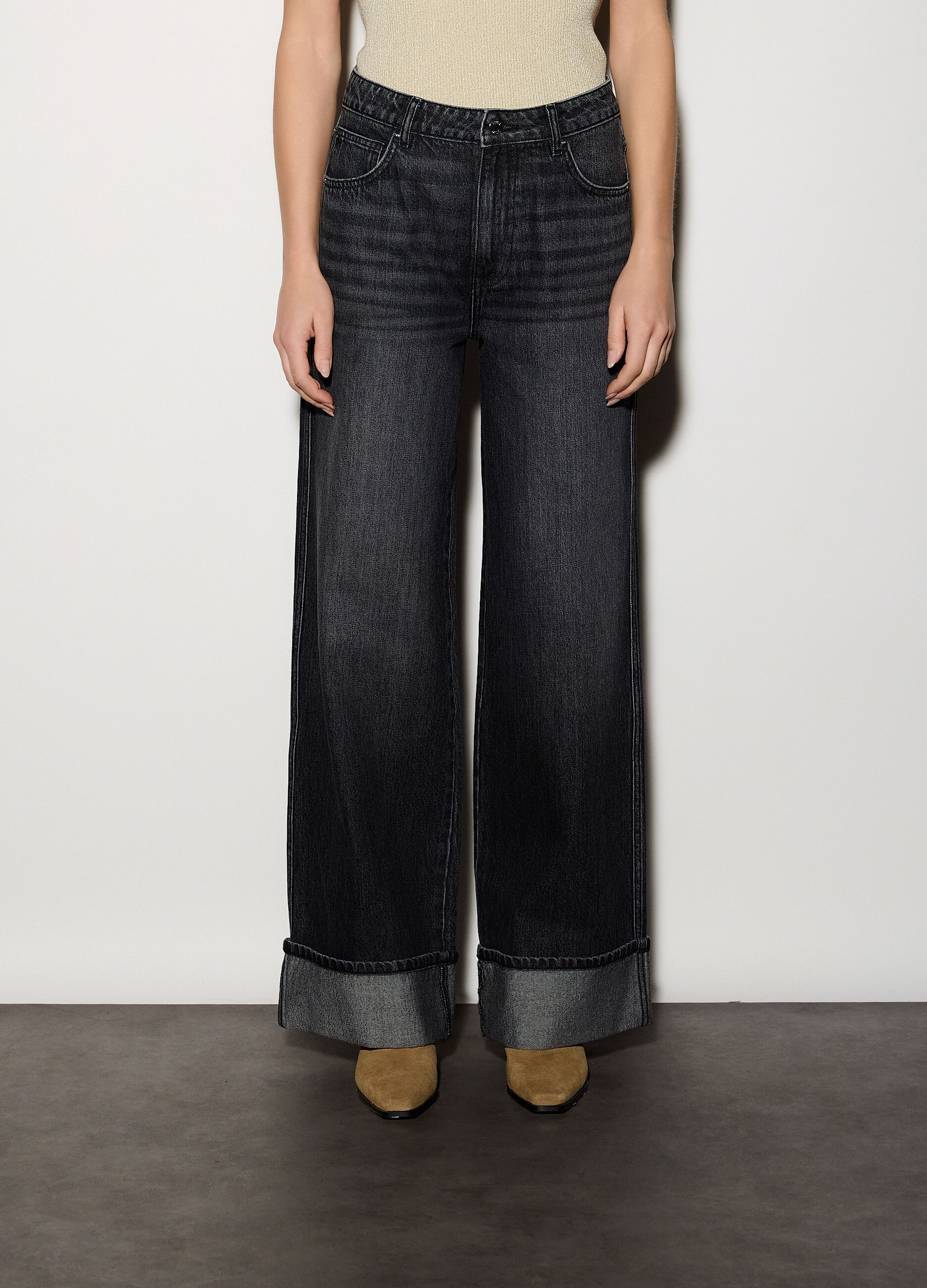 Pantaloni wide leg in denim donna_1