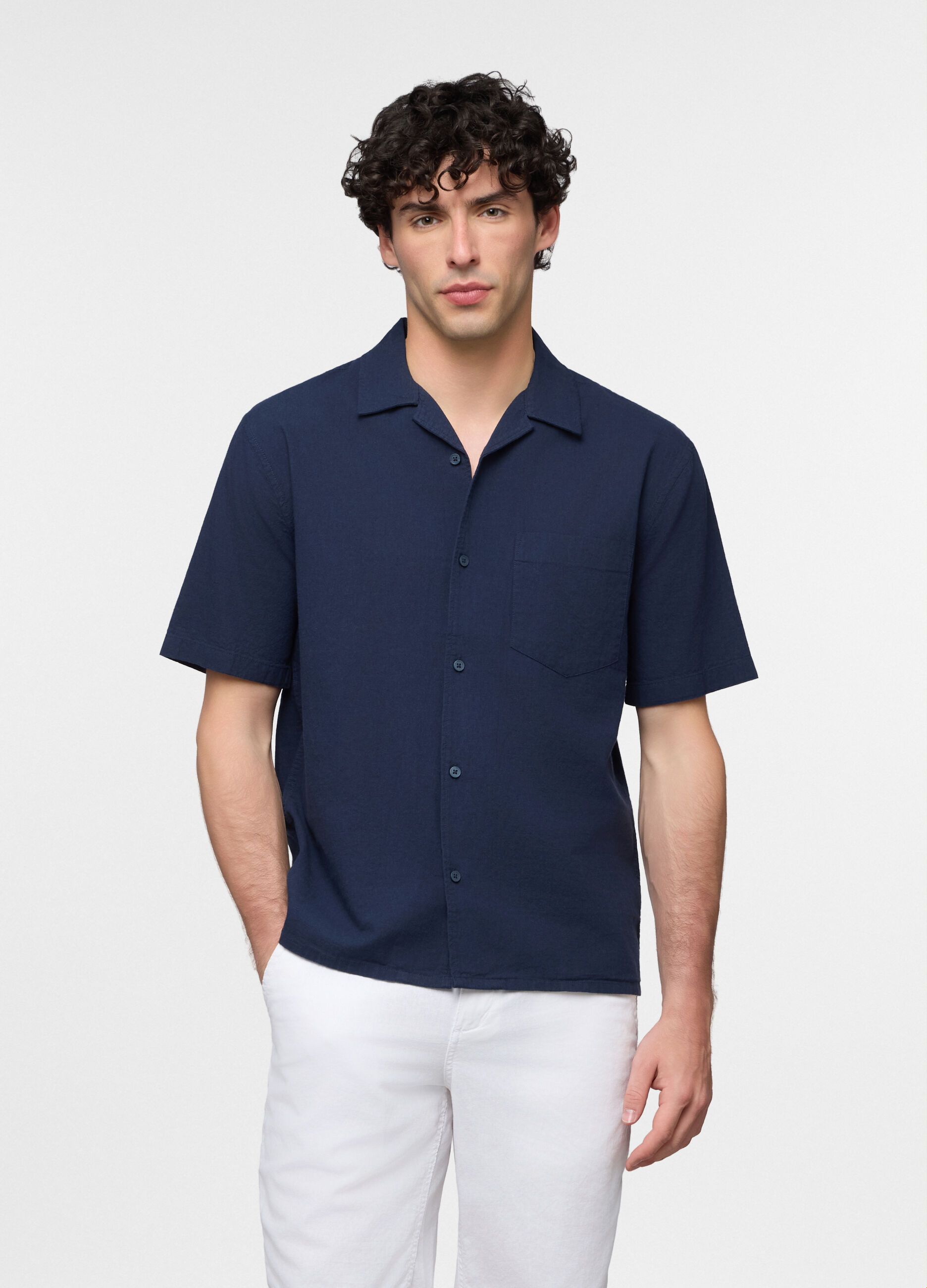 Camicia a maniche corte con taschino uomo_0