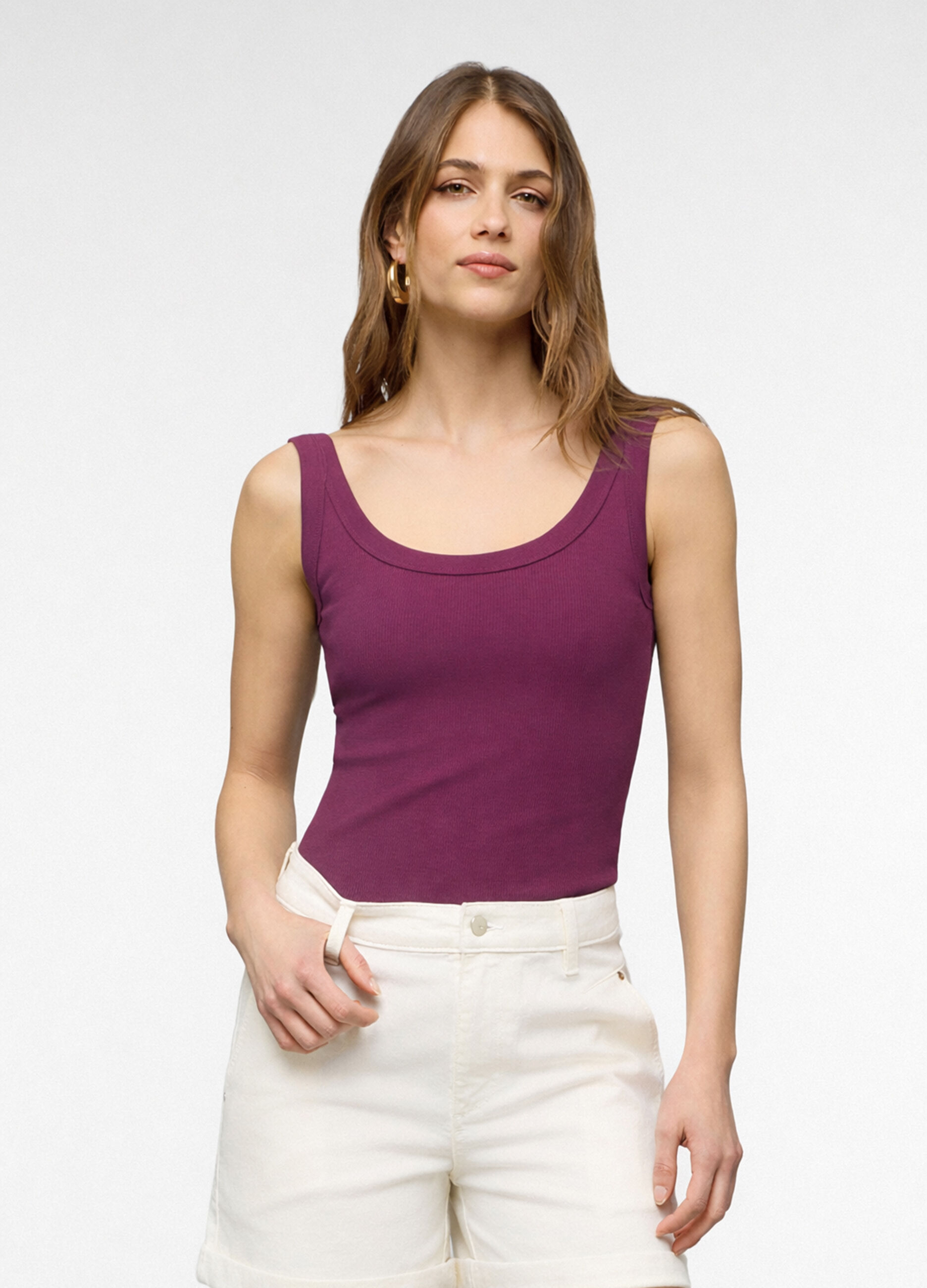 Canotta fitted in costina stretch donna_0
