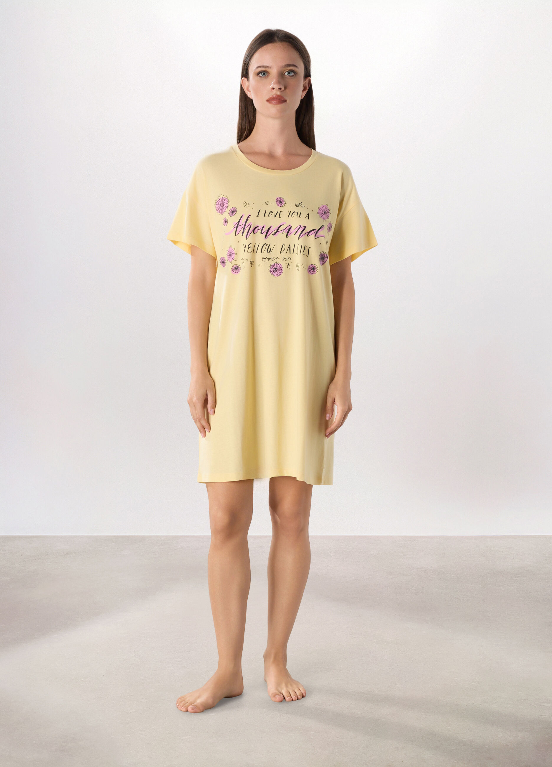 Camicia da notte a maniche corte in puro cotone donna_0