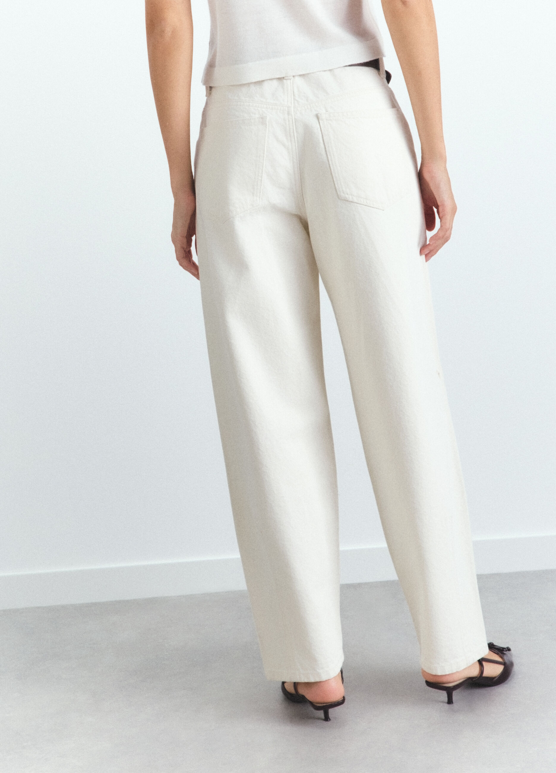 Pantaloni Barrel Fit in denim di puro cotone donna_3