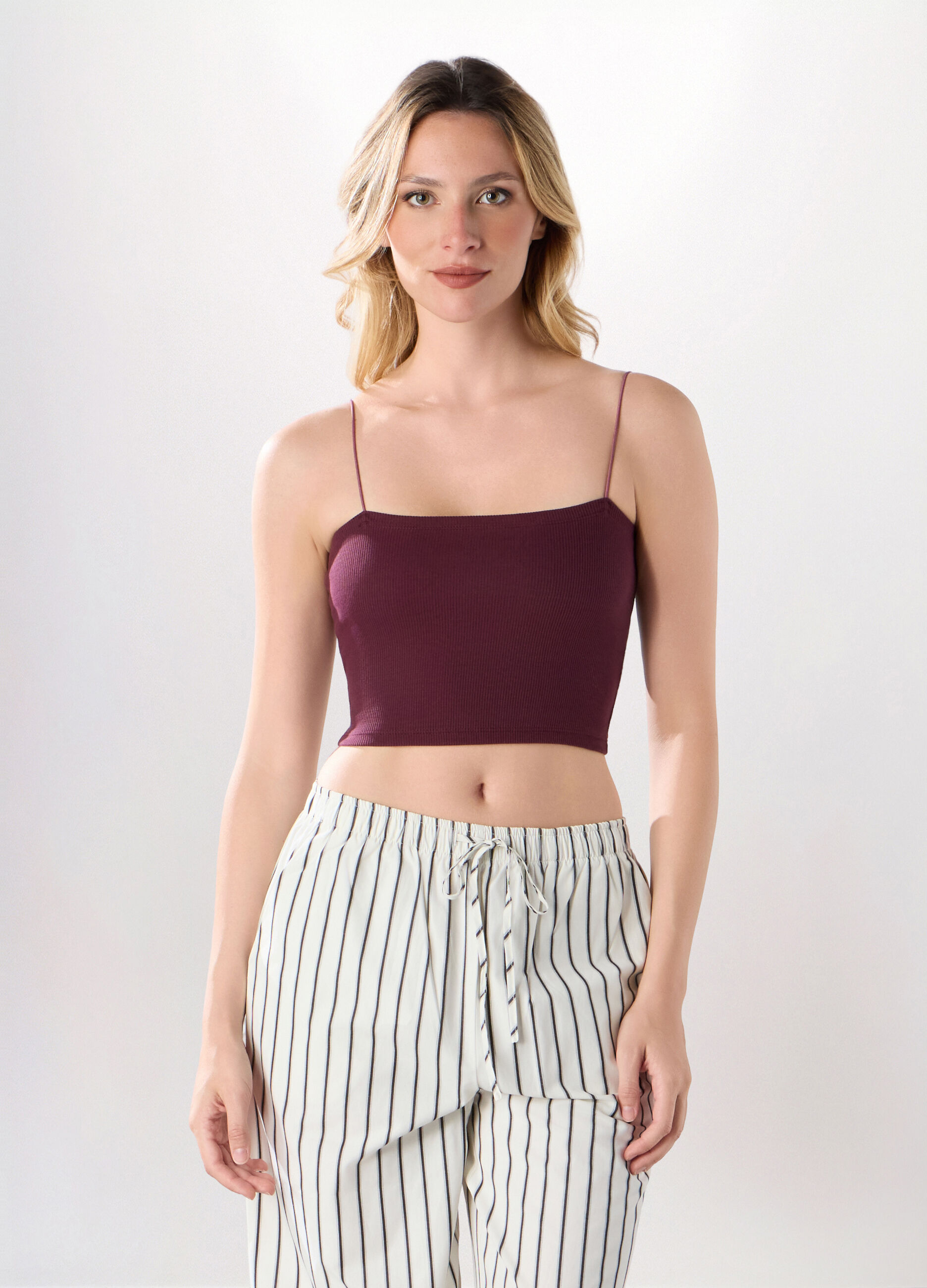Top a fascia in costina di cotone stretch donna_0