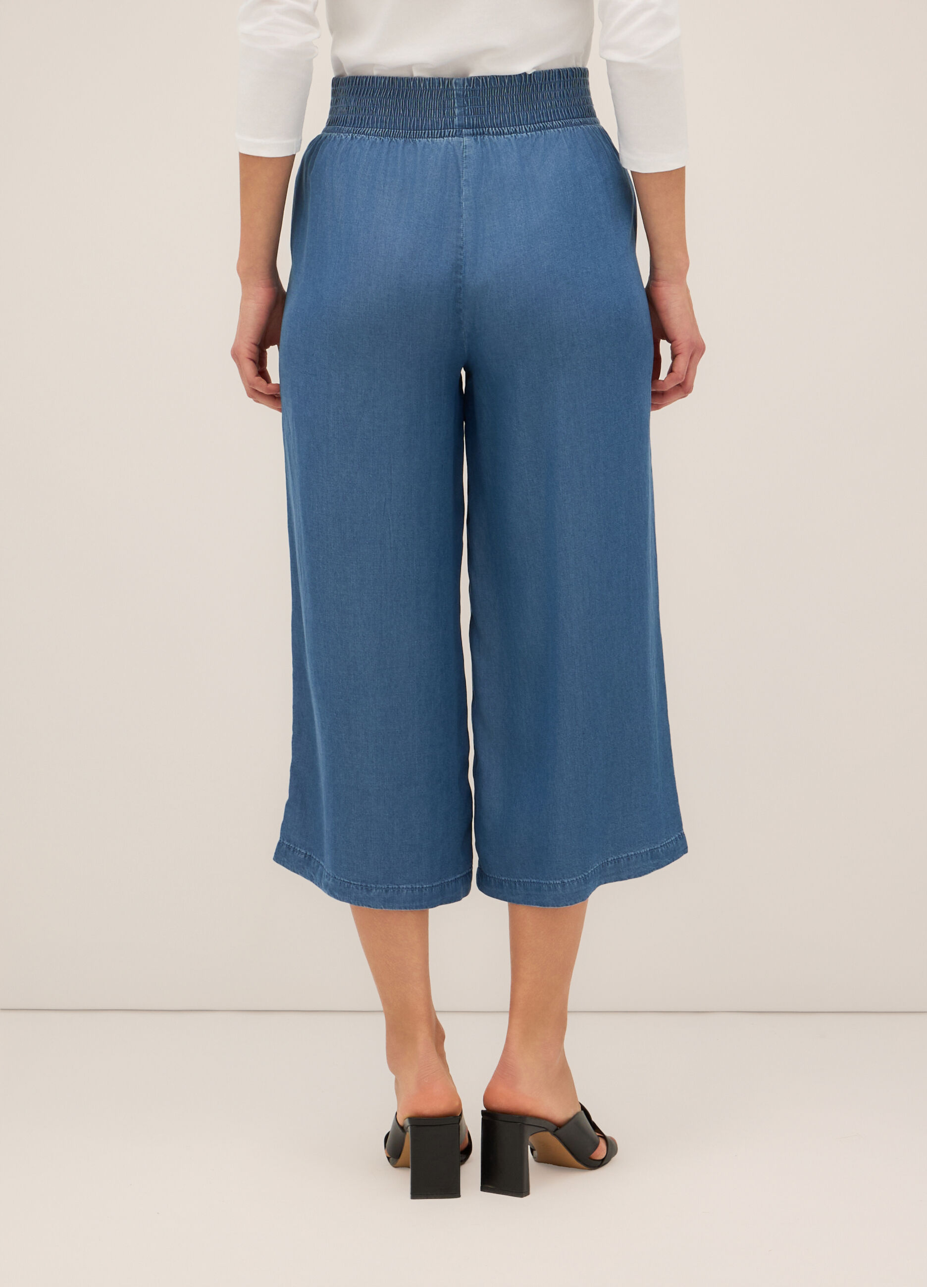 Pantaloni palazzo cropped in pura lyocell donna_1