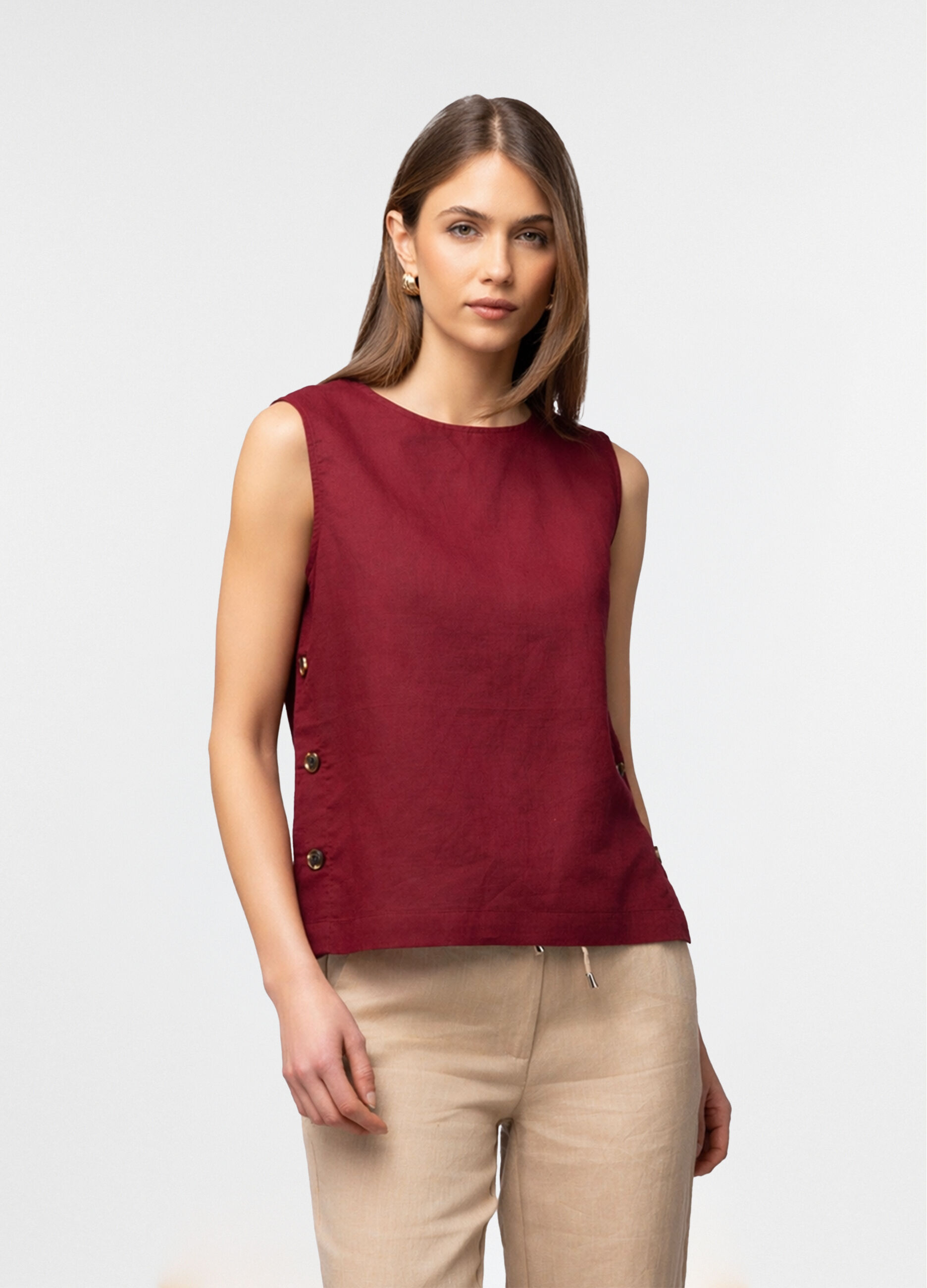 Blusa fit regular girocollo misto lino donna_0
