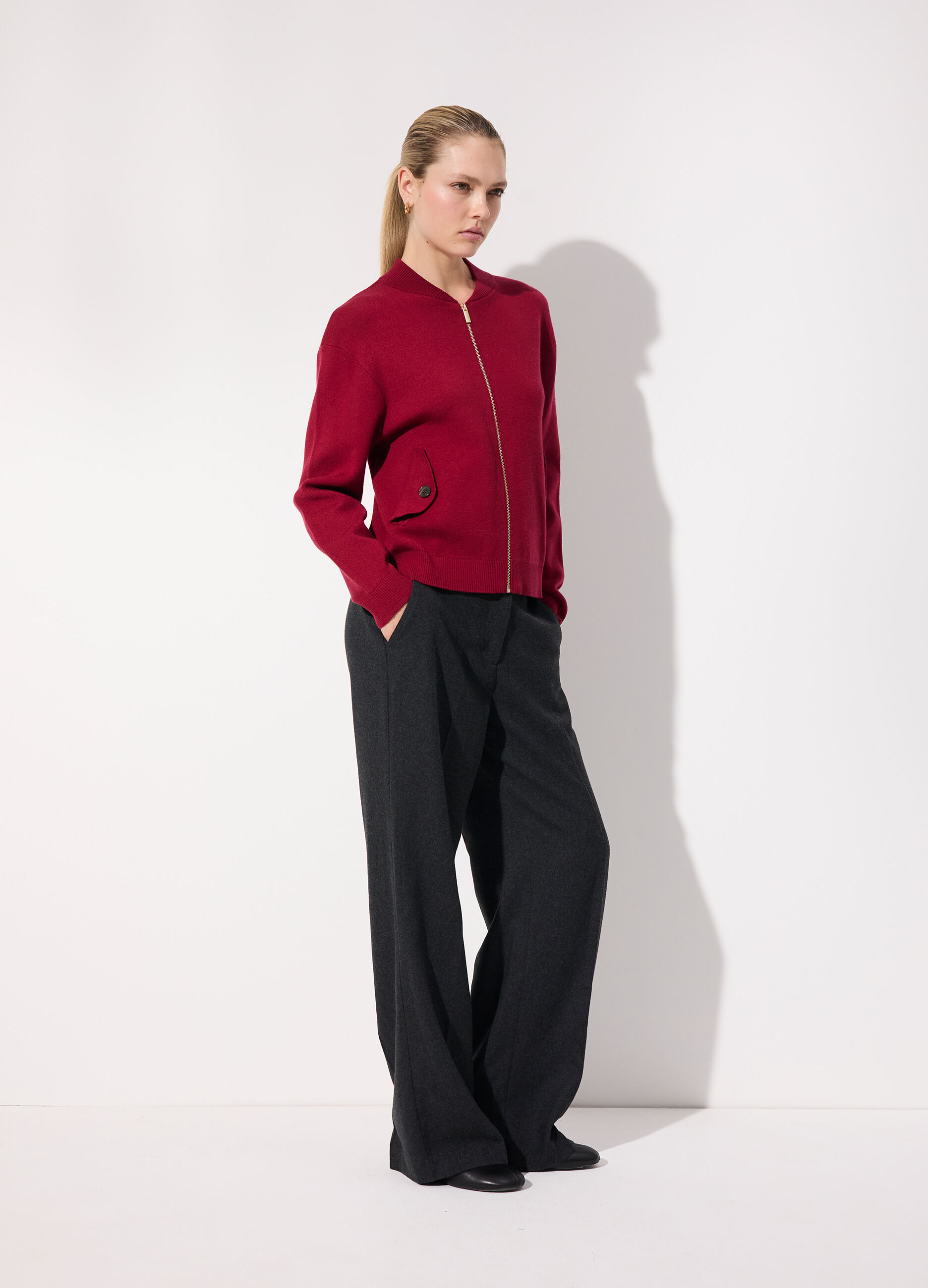 Bomber in tricot con zip donna_0