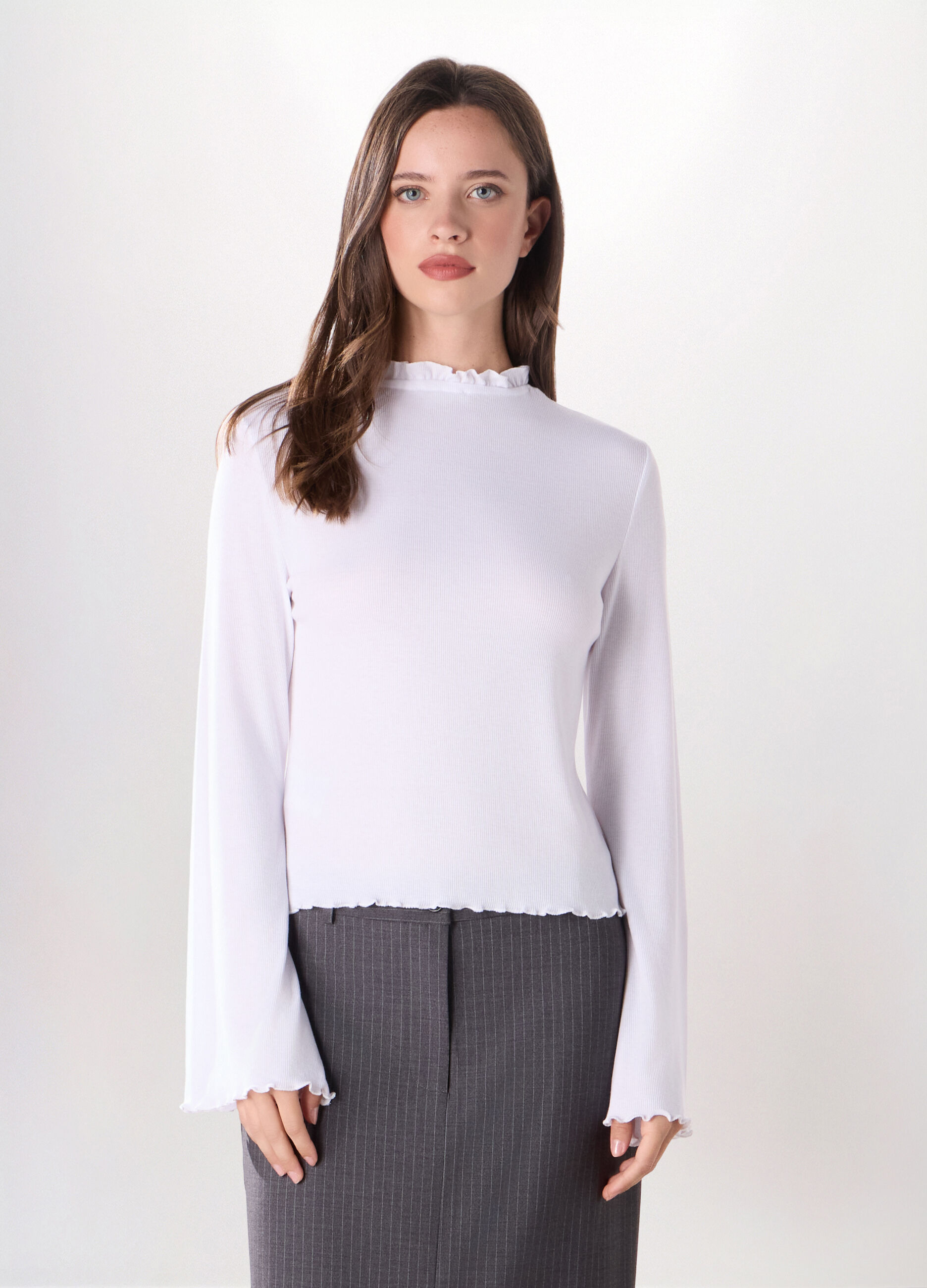 T-shirt in costina di misto viscosa stretch donna_0
