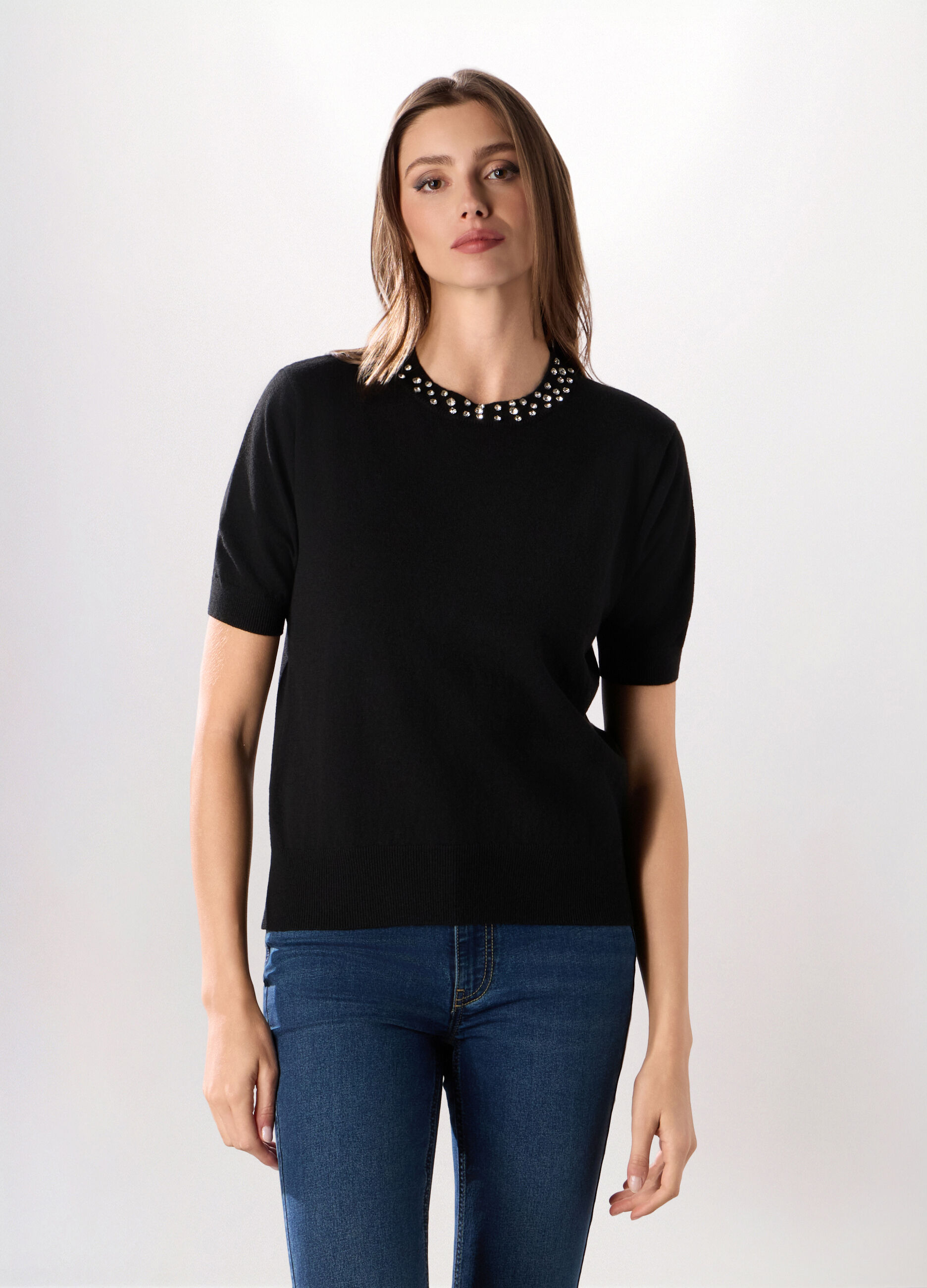 Tricot a maniche corte misto lana donna_0