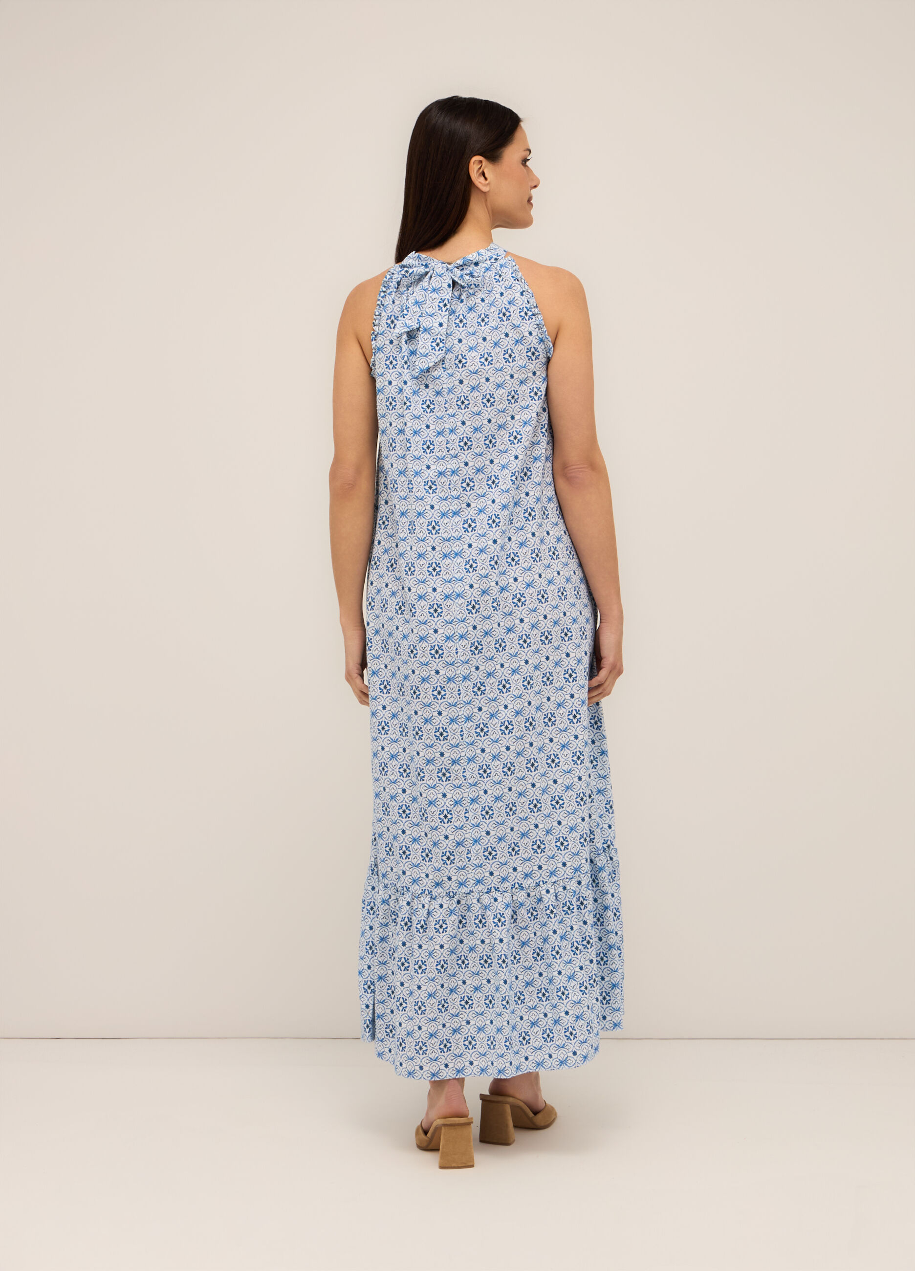 Abito lungo smanicato in misto lino donna_1