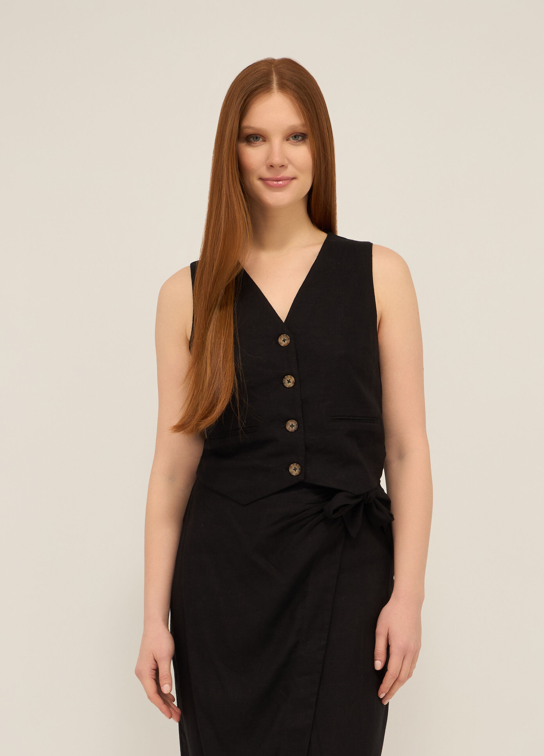 Gilet misto lino donna_0