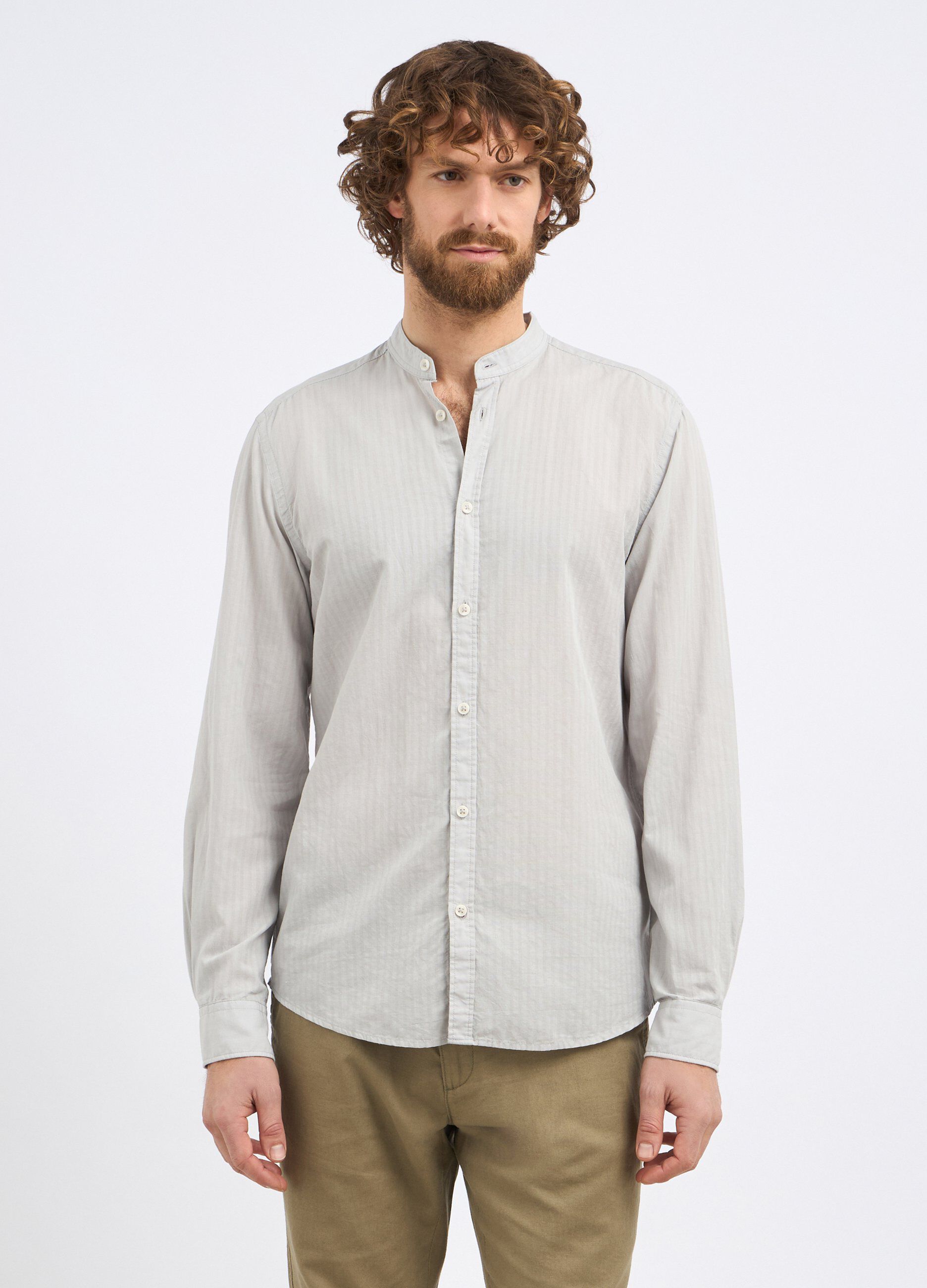 Camicia coreana in misto lino uomo_0