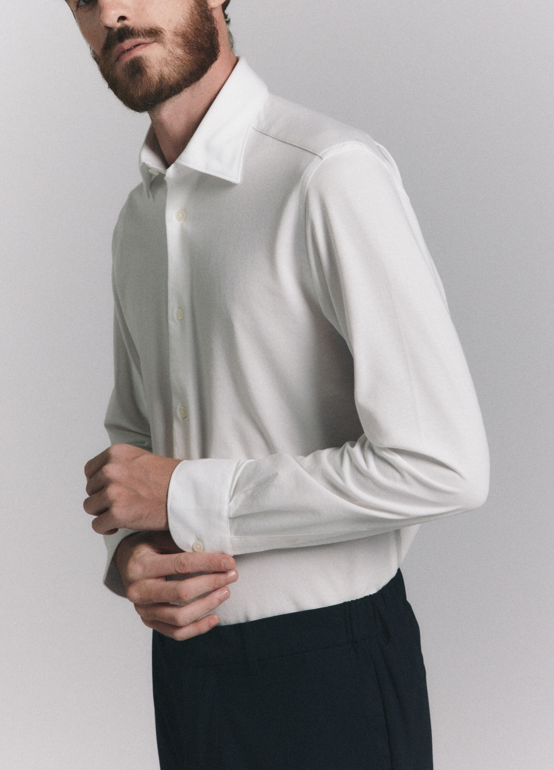 Camicia slim fit in jersey misto cotone uomo_2
