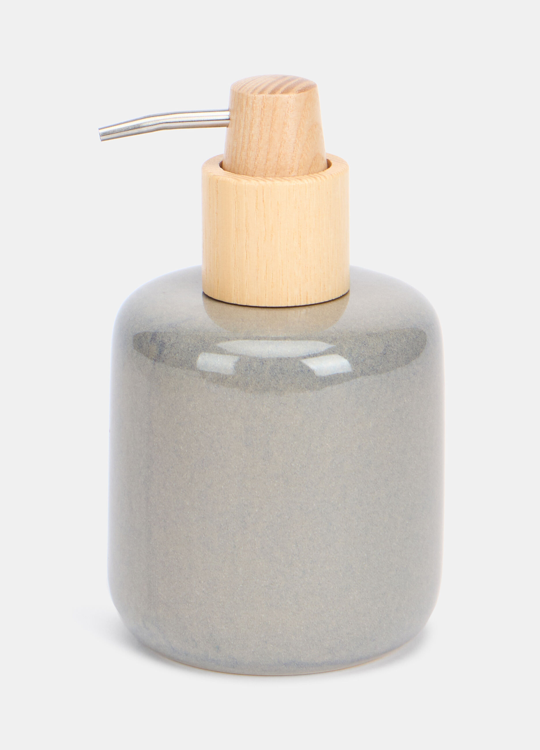 Portasapone liquido in ceramica e legno_0