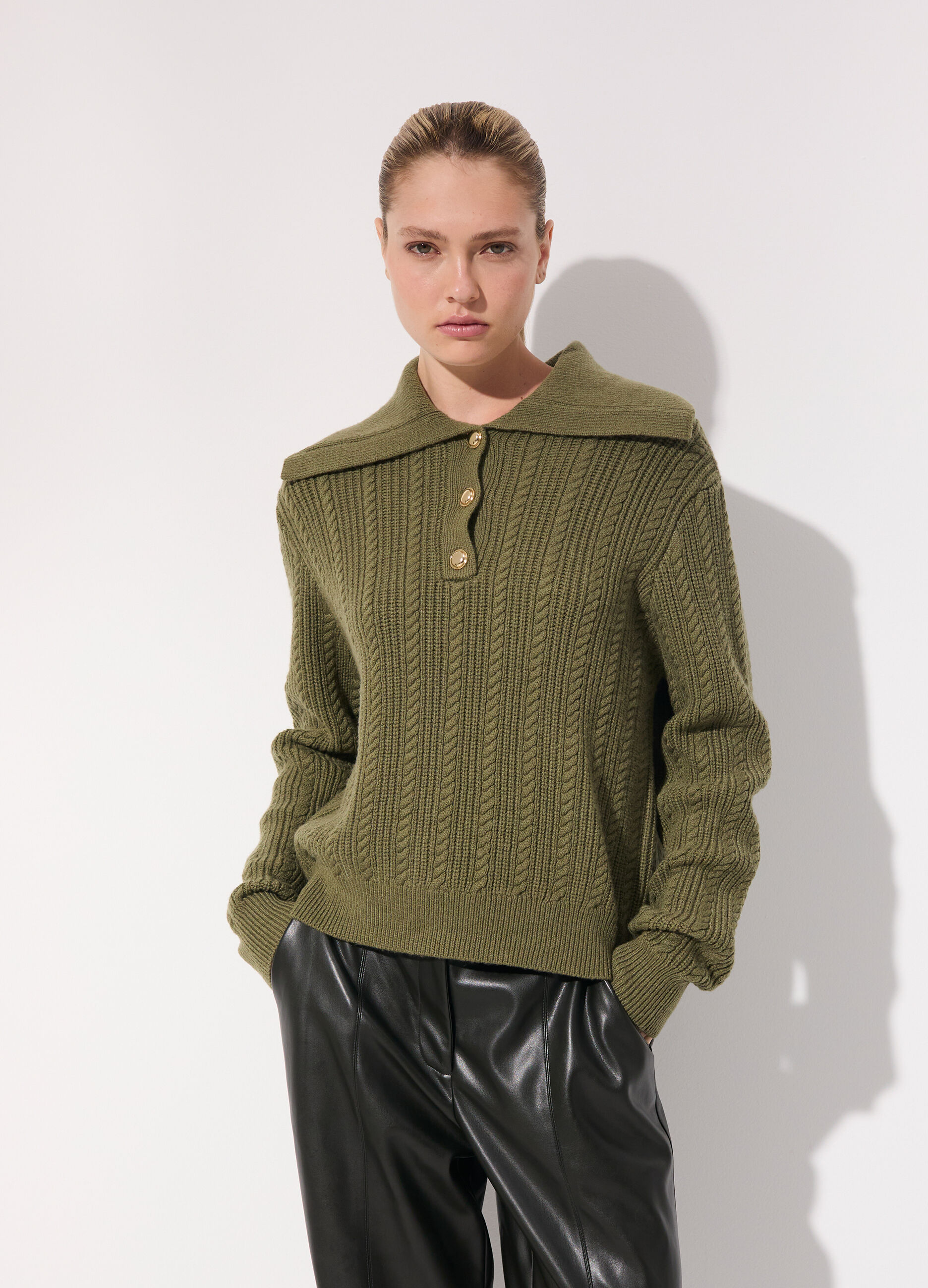 Pullover in misto lana con colletto donna_1