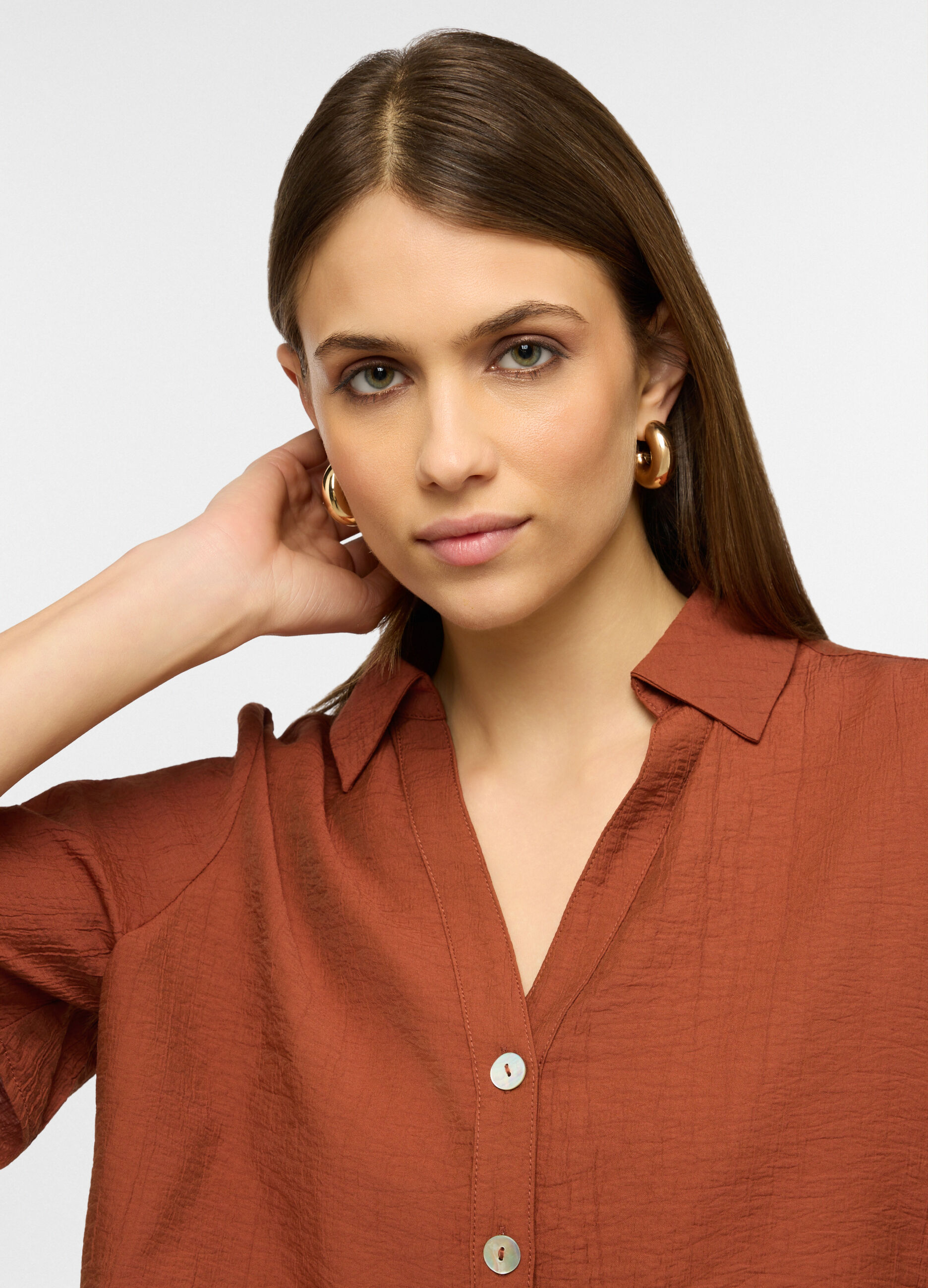 Camicia a maniche corte con colletto classico in misto viscosa donna_2