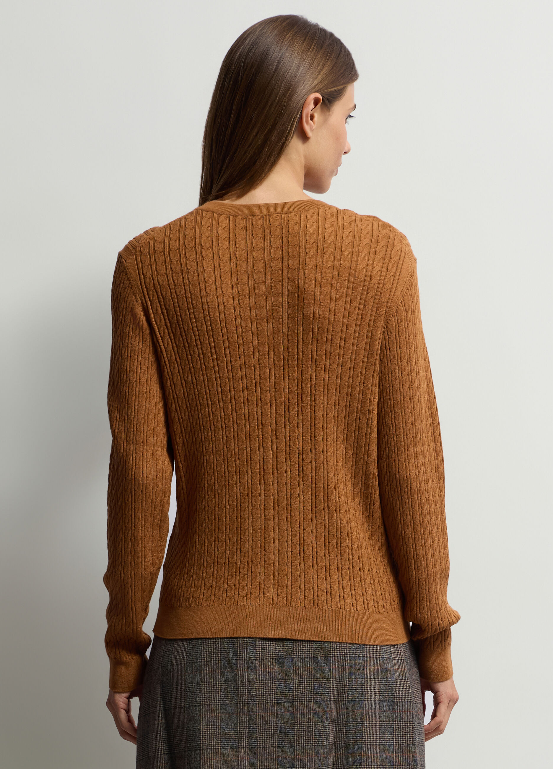 Cardigan girocollo a trecce donna_1