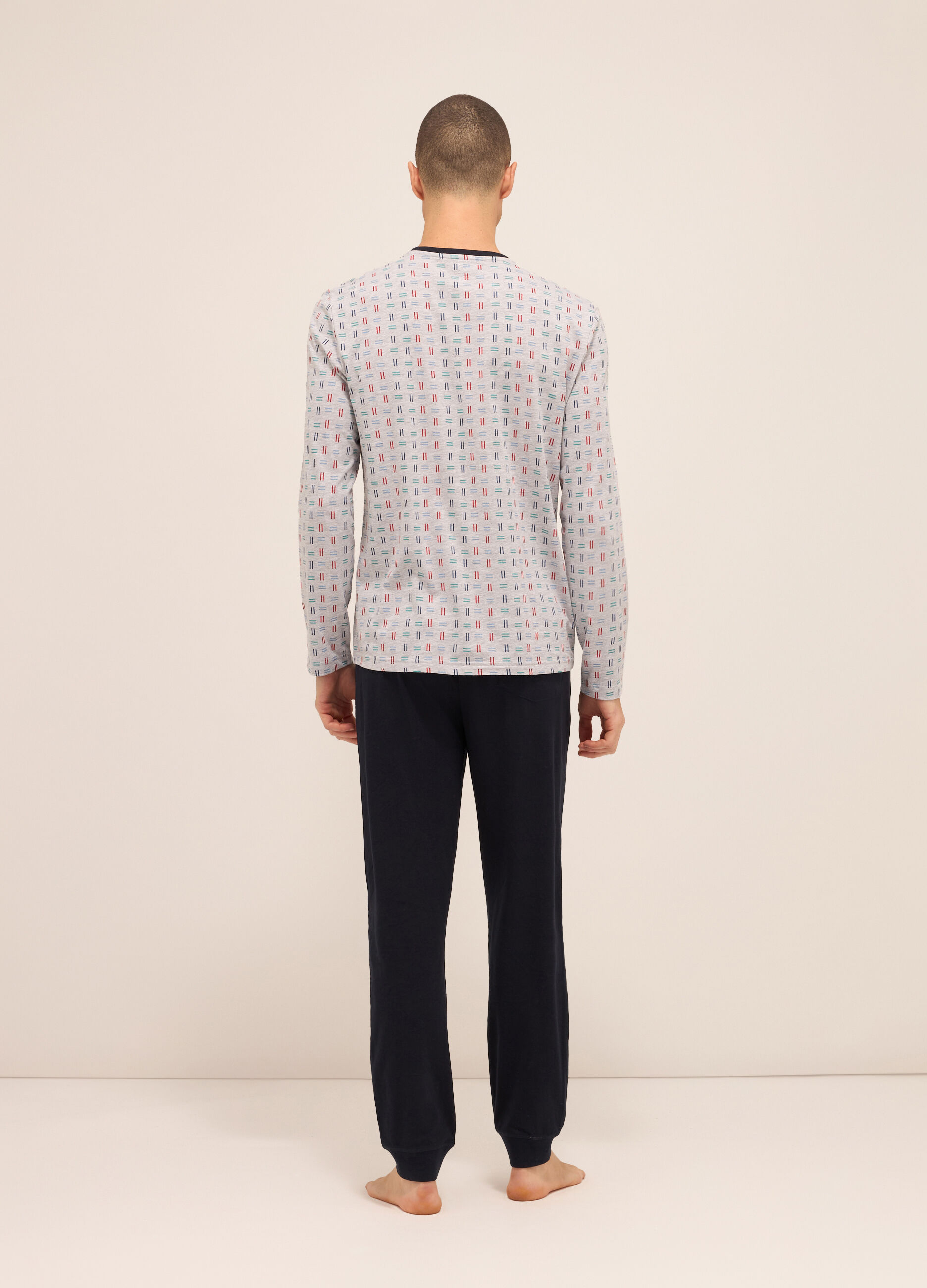 Maglia del pigiama a serafino in jersey di cotone uomo_1