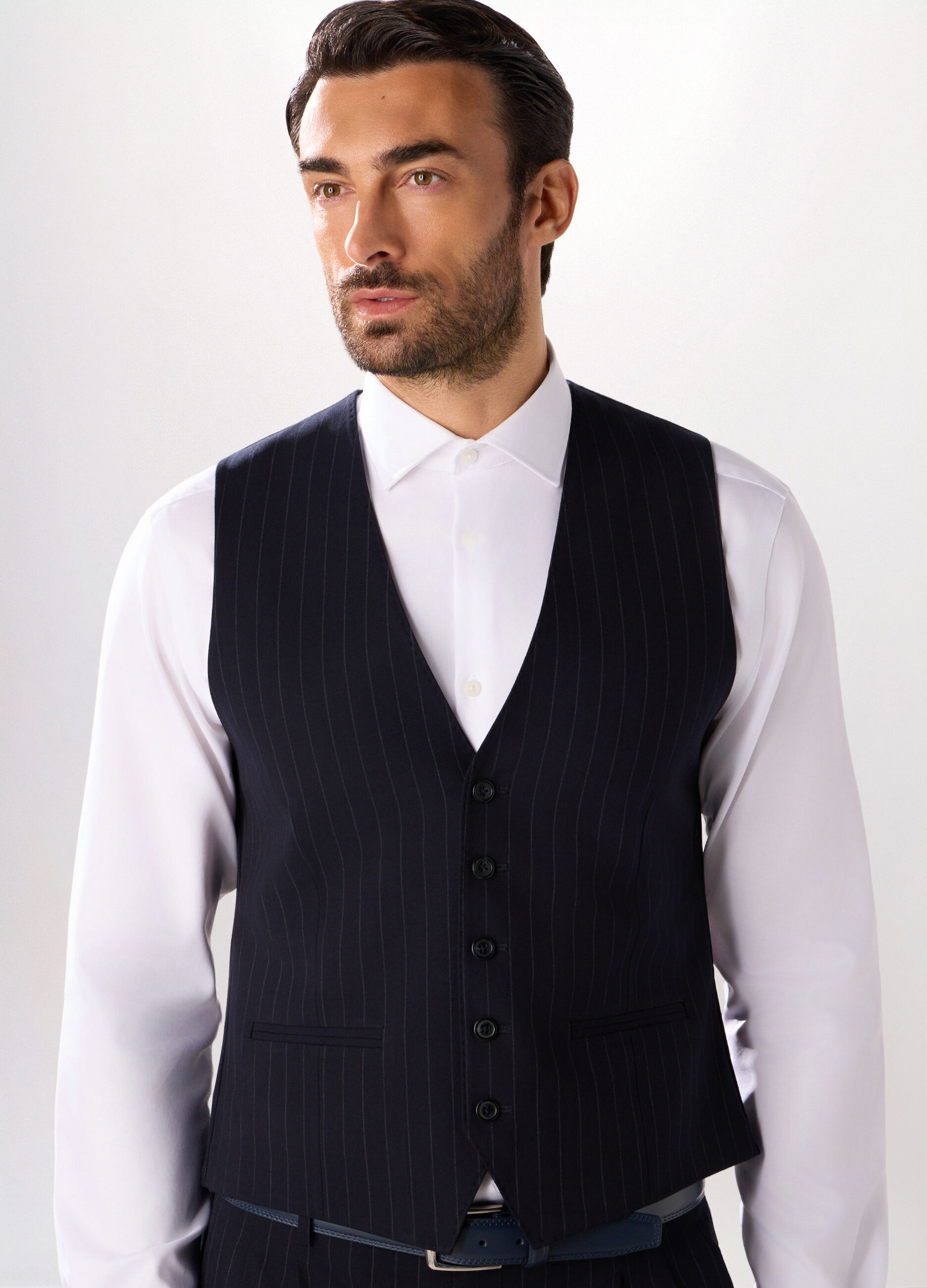 Gilet in tessuto stretch gessato uomo_2