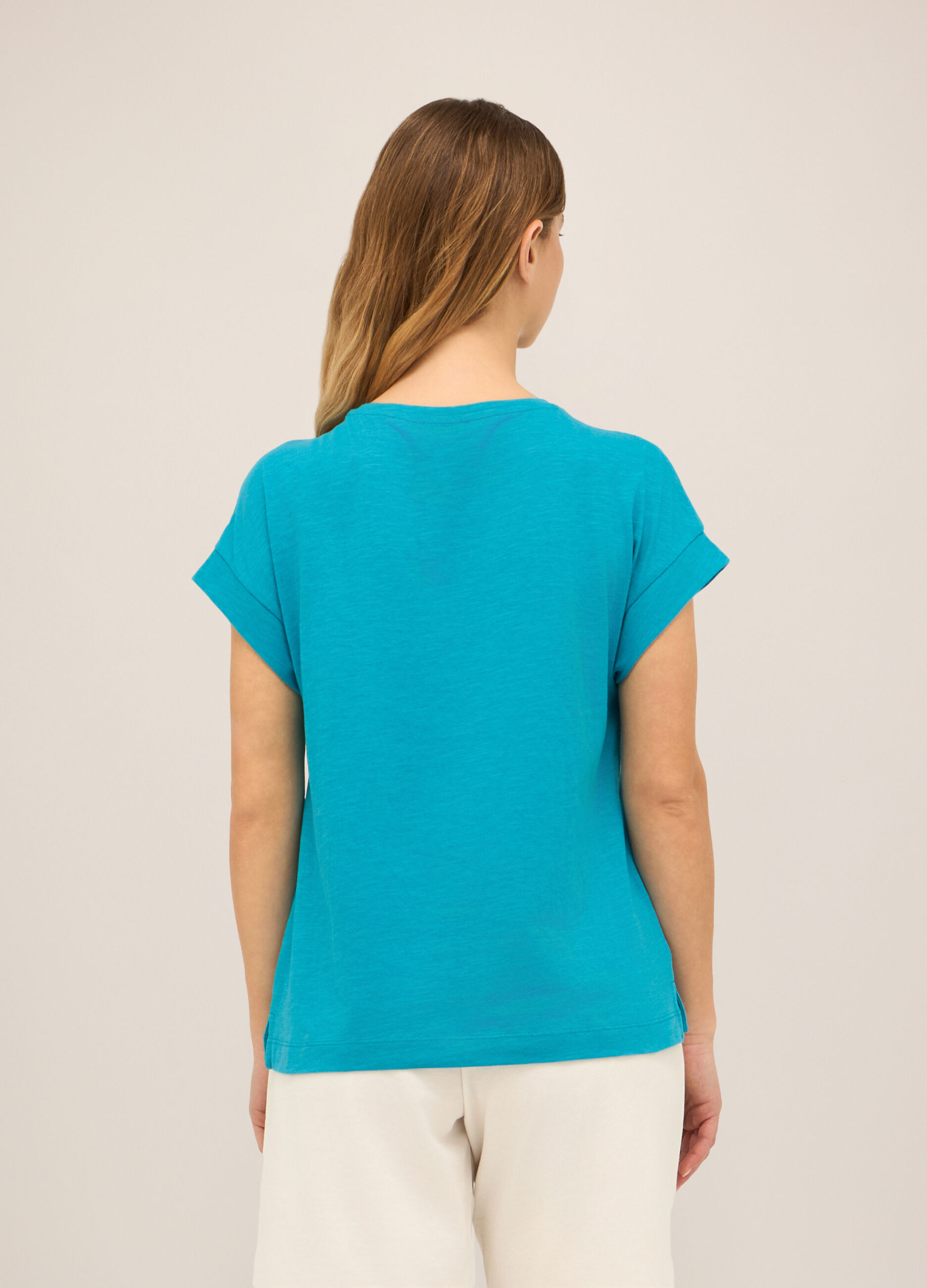 T-shirt in jersey di cotone slub donna_1