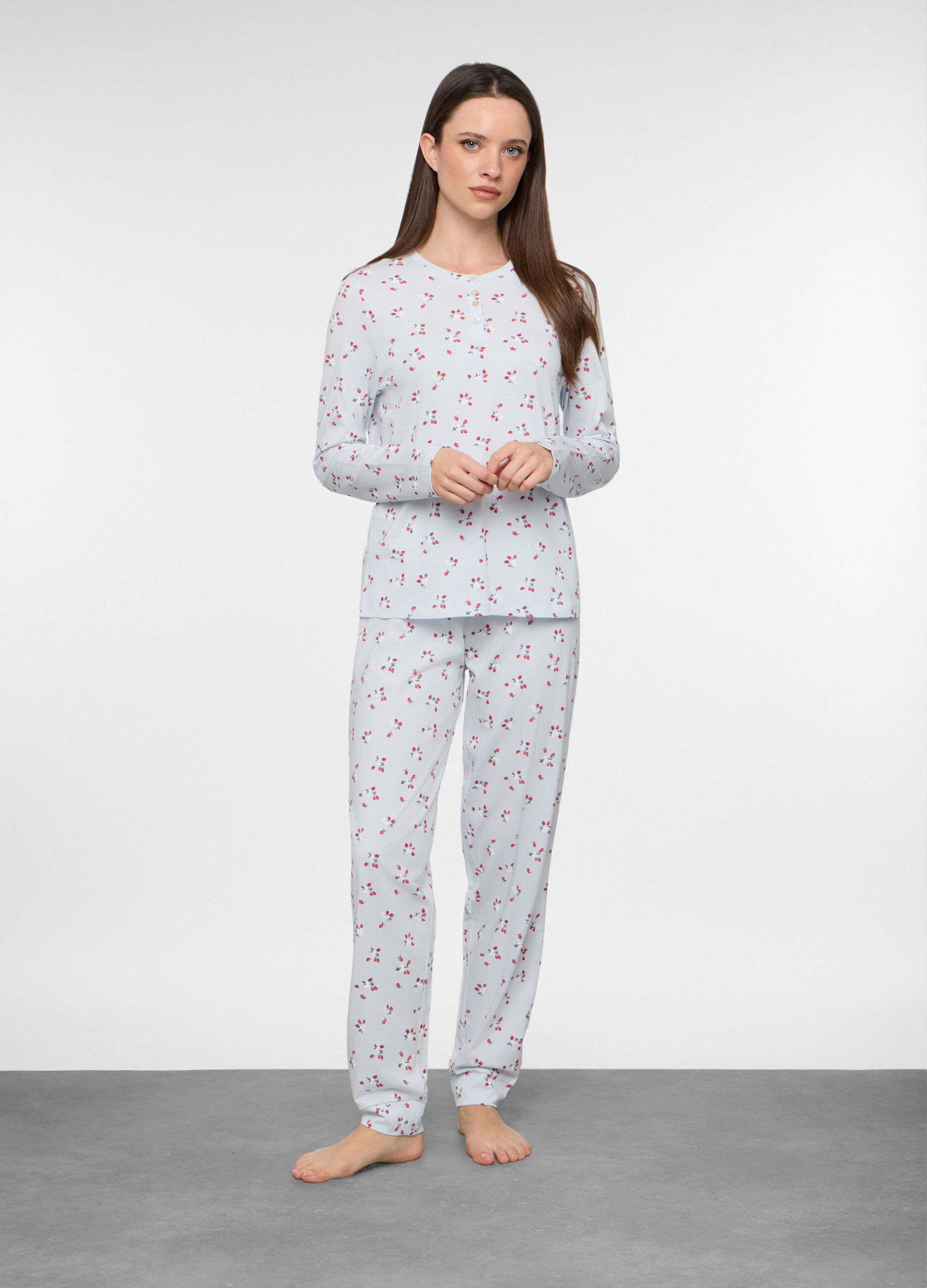 Set pigiama lungo in jersey di puro cotone donna_0