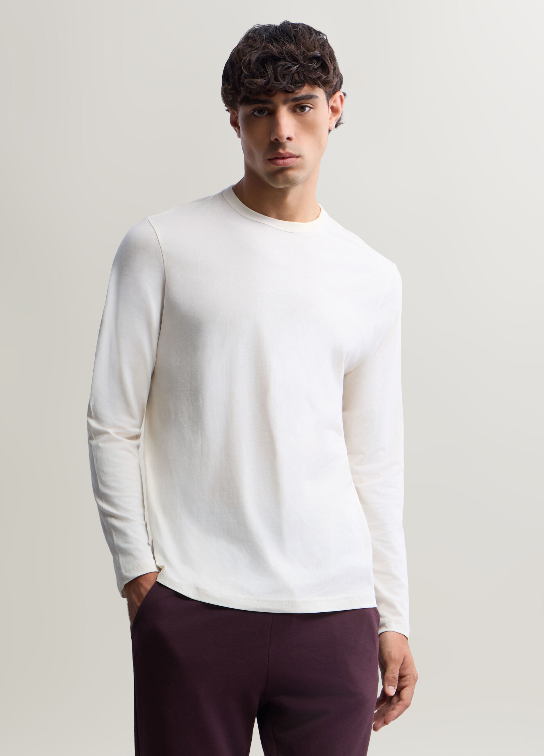 Maglia girocollo a maniche lunghe in cotone uomo_0