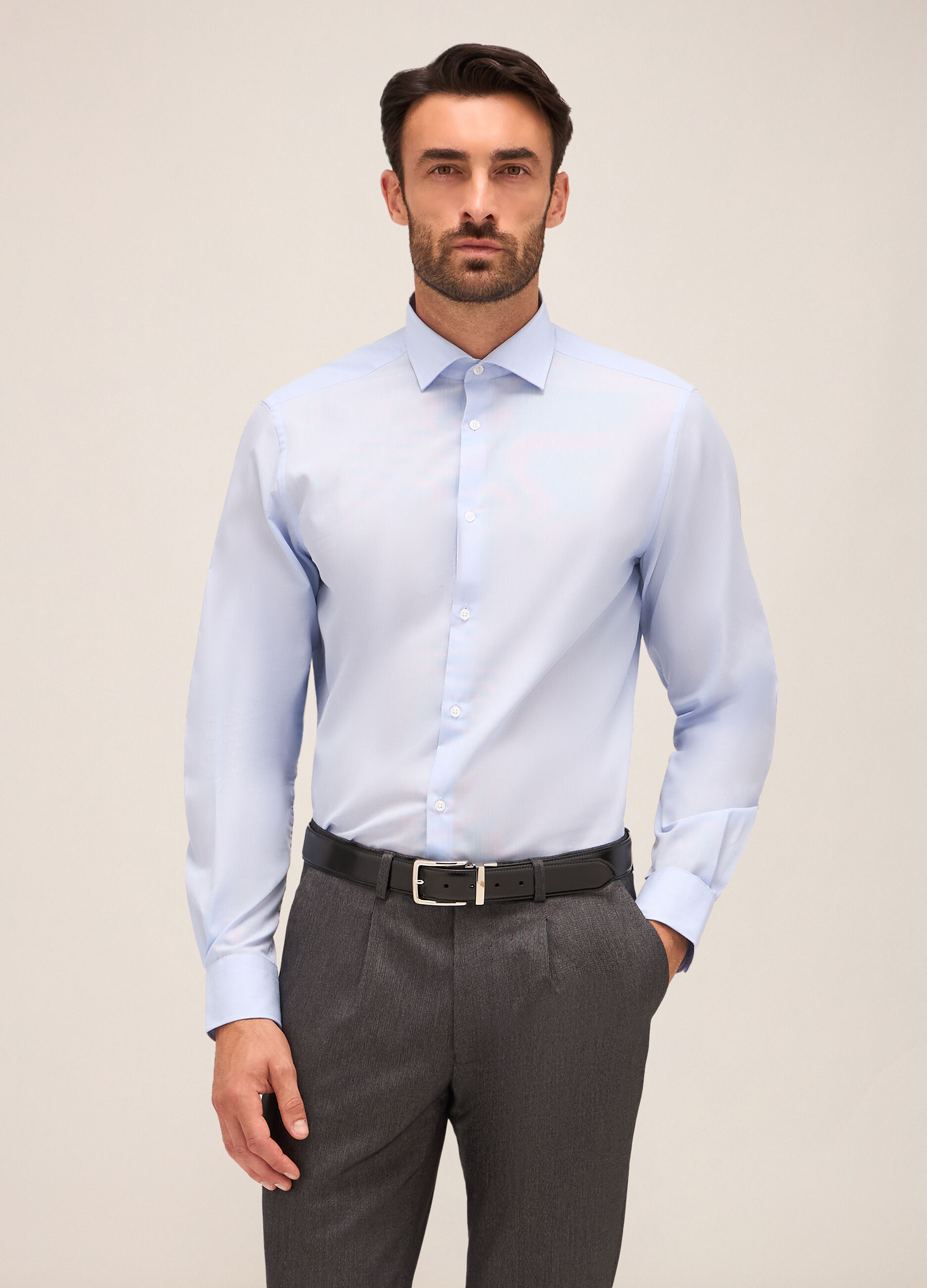 Camicia slim fit colletto francese in misto cotone uomo_0