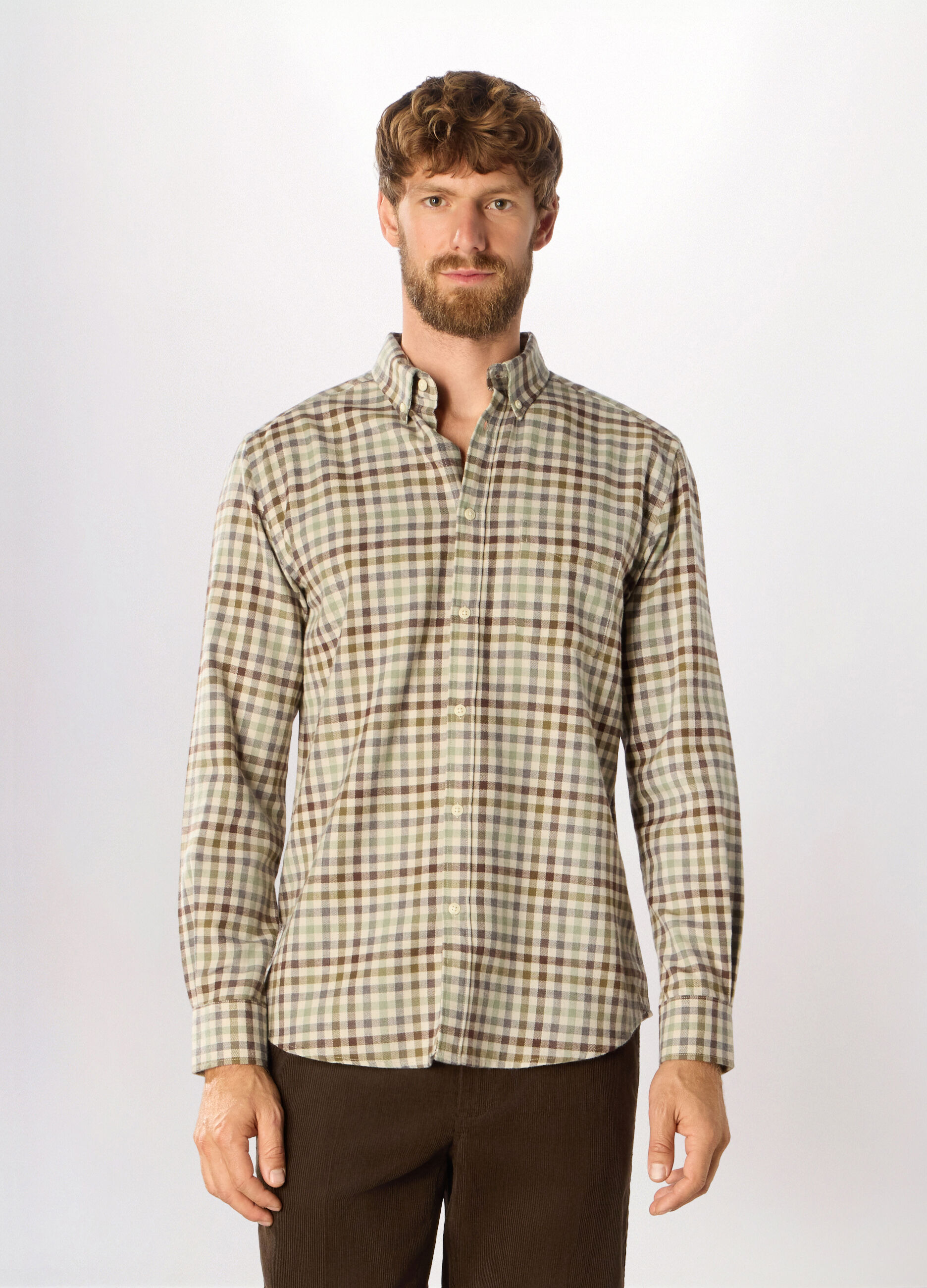 Camicia slim fit in flanella a quadri uomo_0