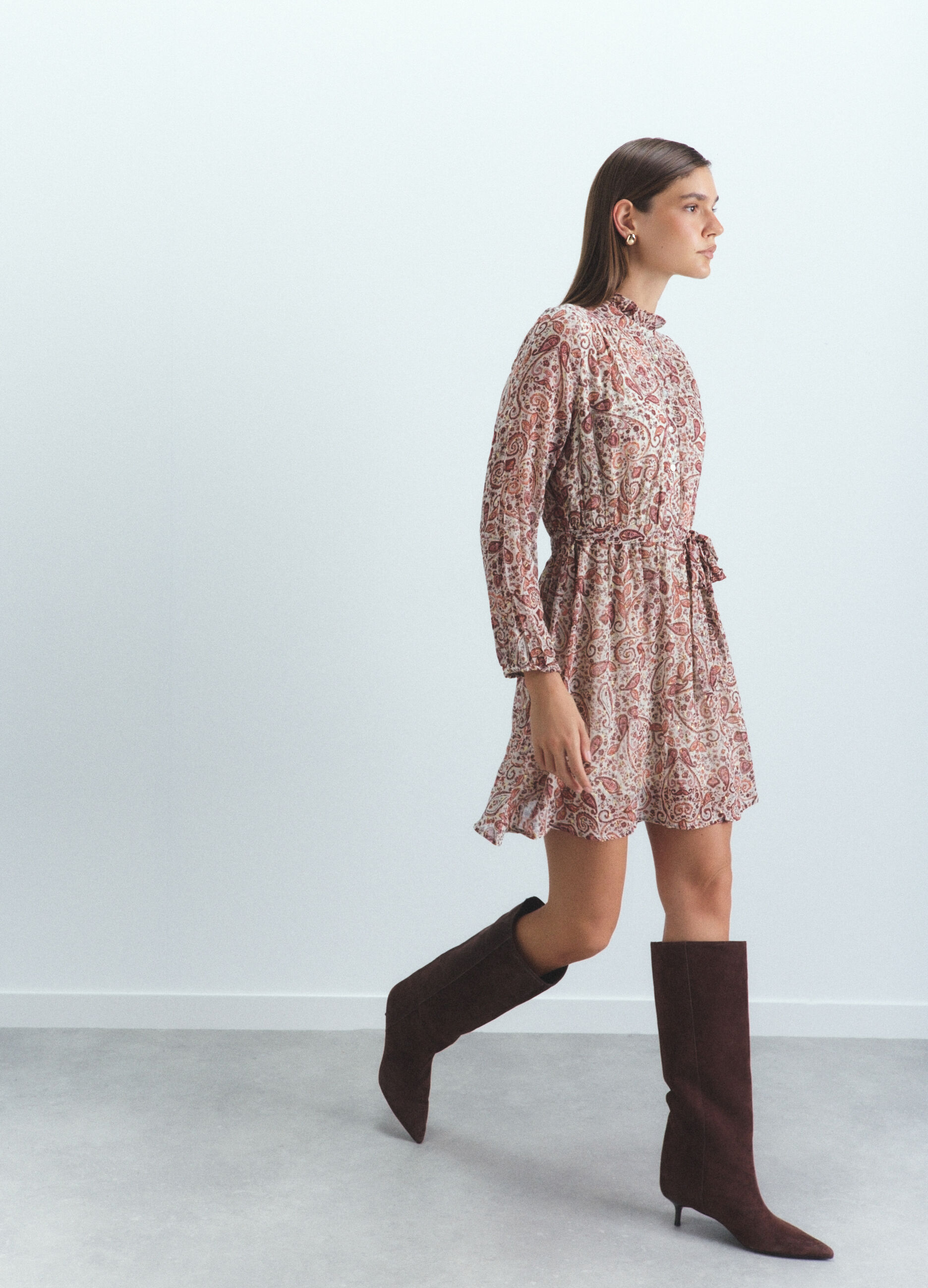 Abito corto in georgette con stampa donna_5