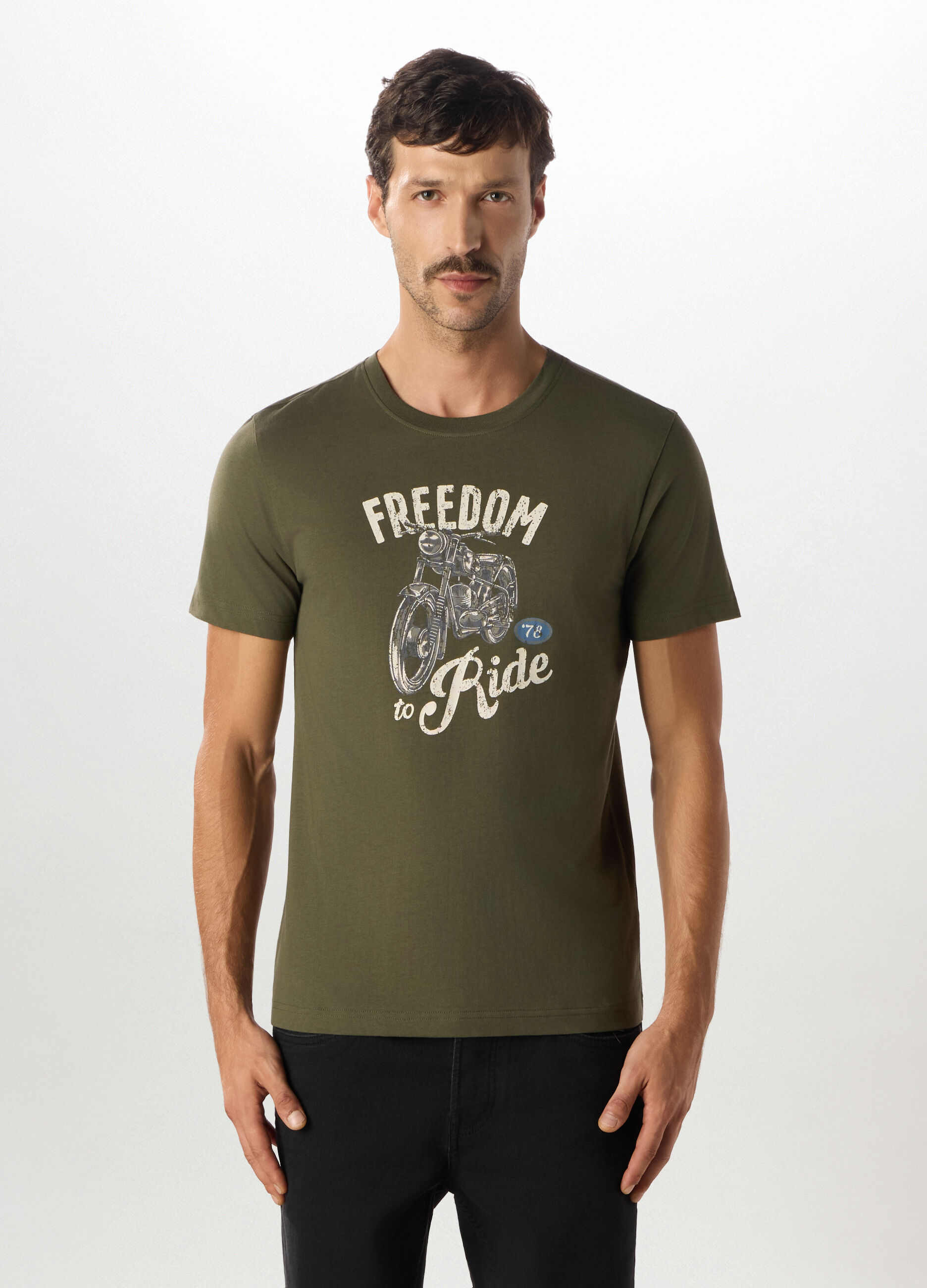 T-shirt girocollo con stampa in cotone uomo_0